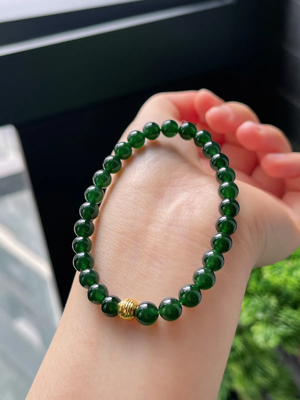 【星河系列】足金星闪珠配冰蓝翡翠珠串6mm