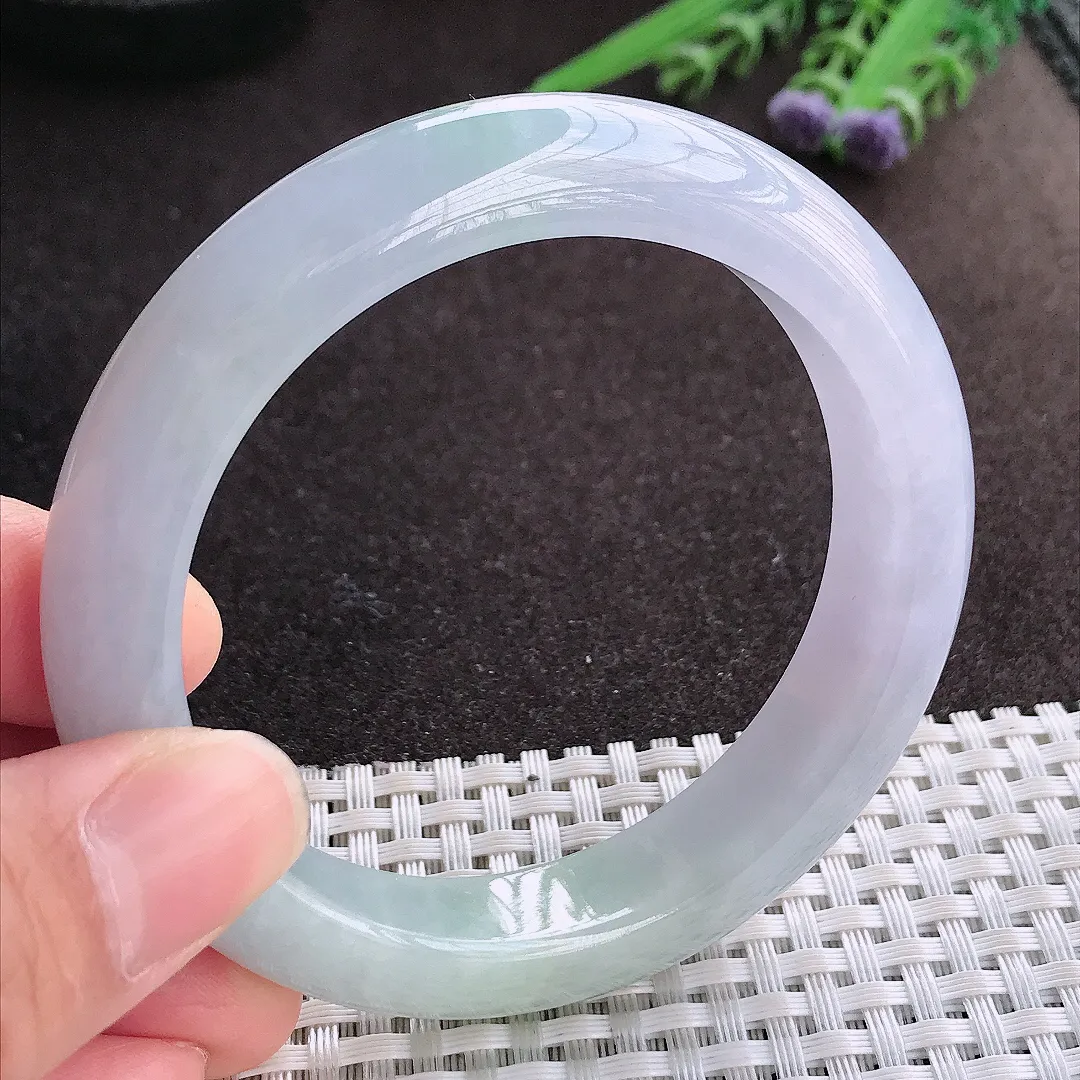 实拍A货翡翠56.5/12.5/9.1老坑冰润起胶紫罗兰手镯宽边玉镯子平安镯