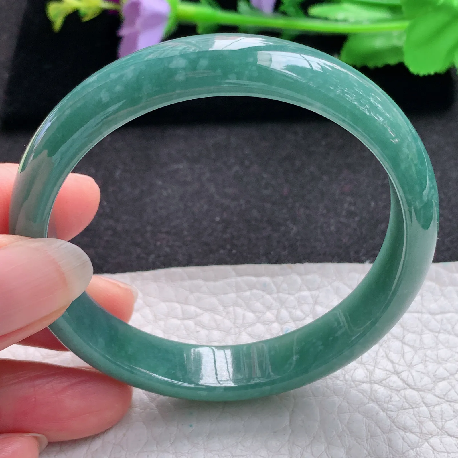 nr自然光56*12*6.5平安镯 翡翠a货玉手镯蓝韵宽边玉手环