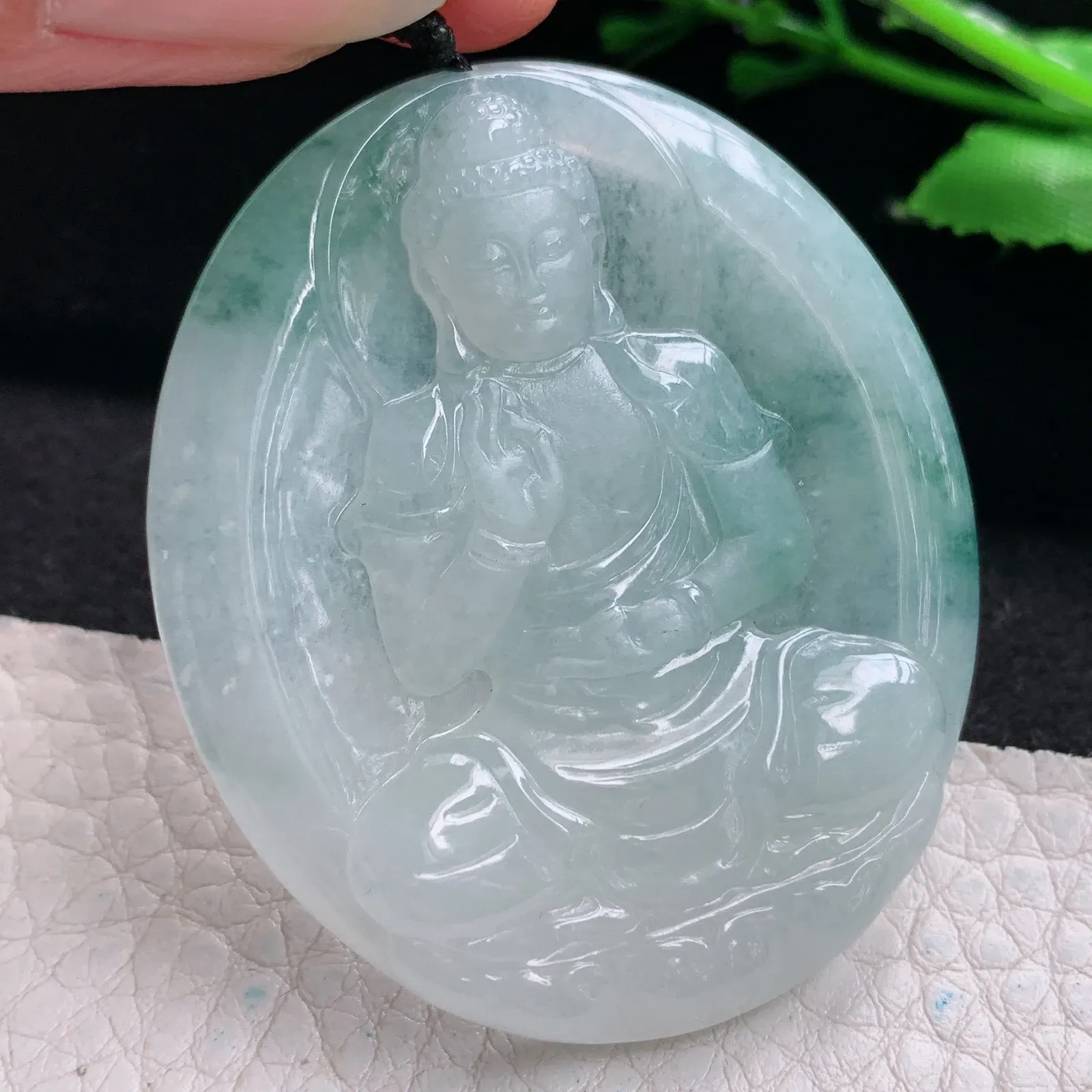 kh实拍50.5*43*5.5缅甸翡翠精雕冰飘花阿弥佗佛 佛祖玉吊坠 玉挂坠