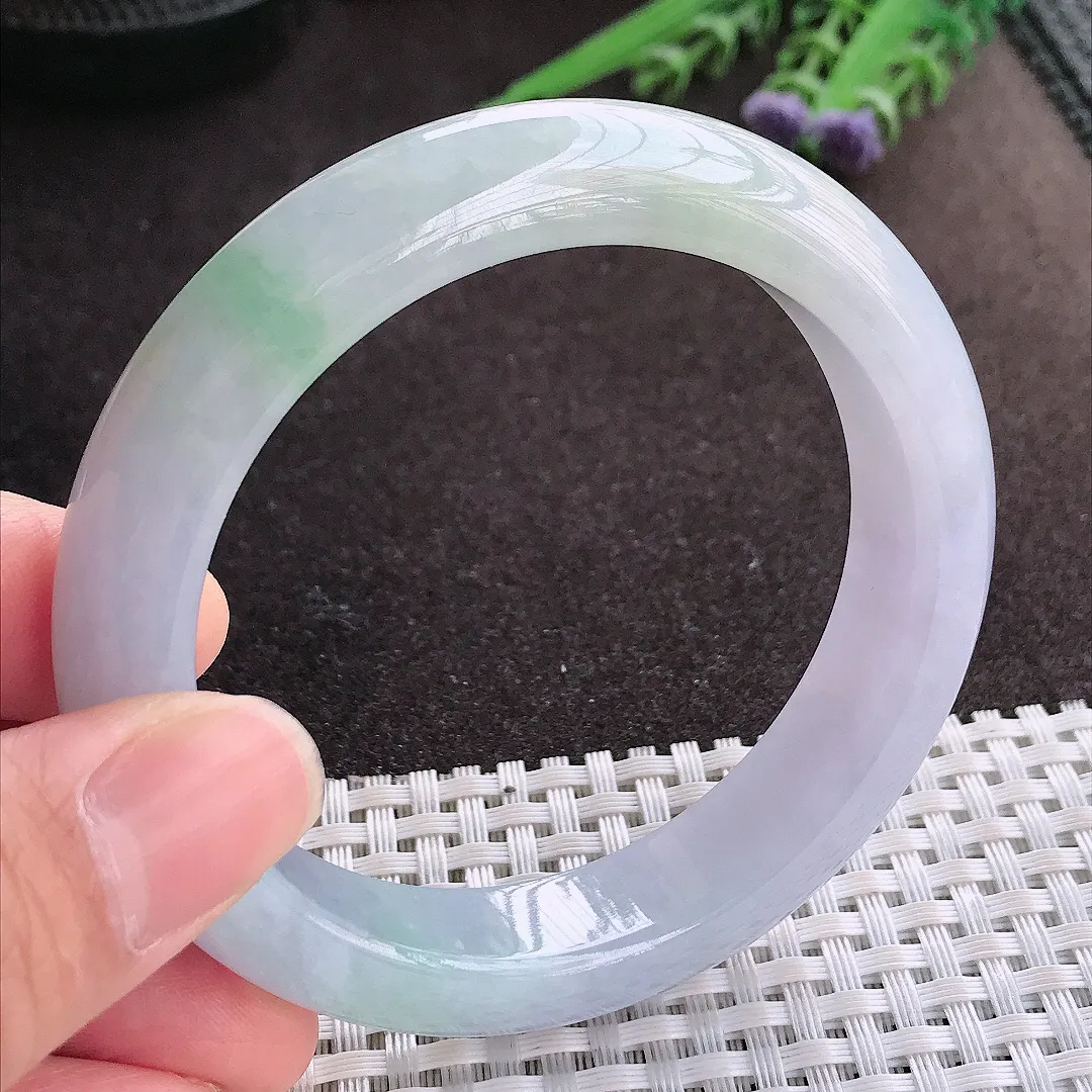 实拍A货翡翠56.5/12.5/9.1老坑冰润起胶紫罗兰手镯宽边玉镯子平安镯