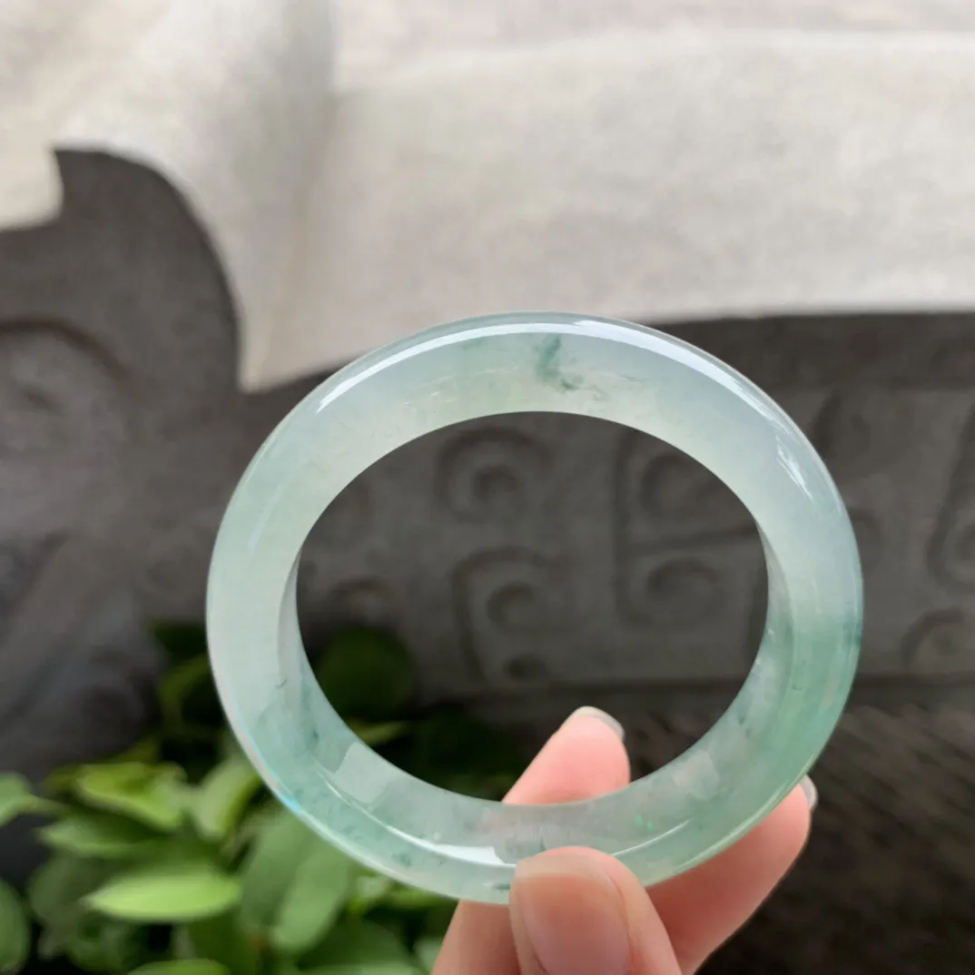 小圈口 51.7-12.3-8.3【冰种飘绿正圈手镯】正圈51 52可戴