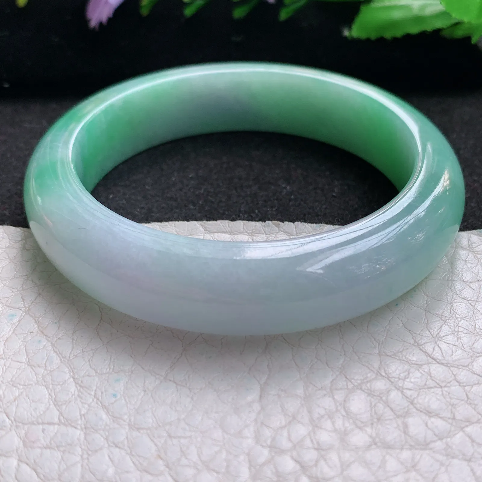 nr小圈口52.5*12.8*8.5平安镯 缅甸翡翠a货玉手镯春带彩秀气宽边玉手环