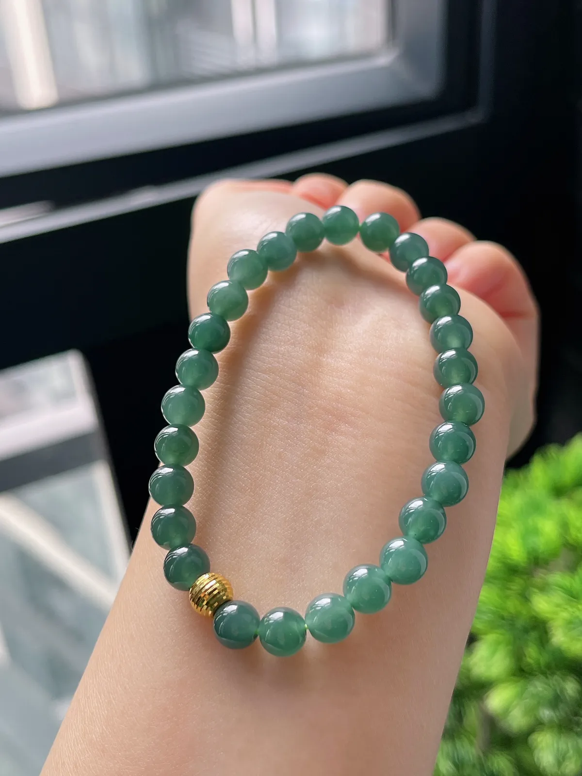 【星河系列】足金星闪珠配冰蓝翡翠珠串6.5mm