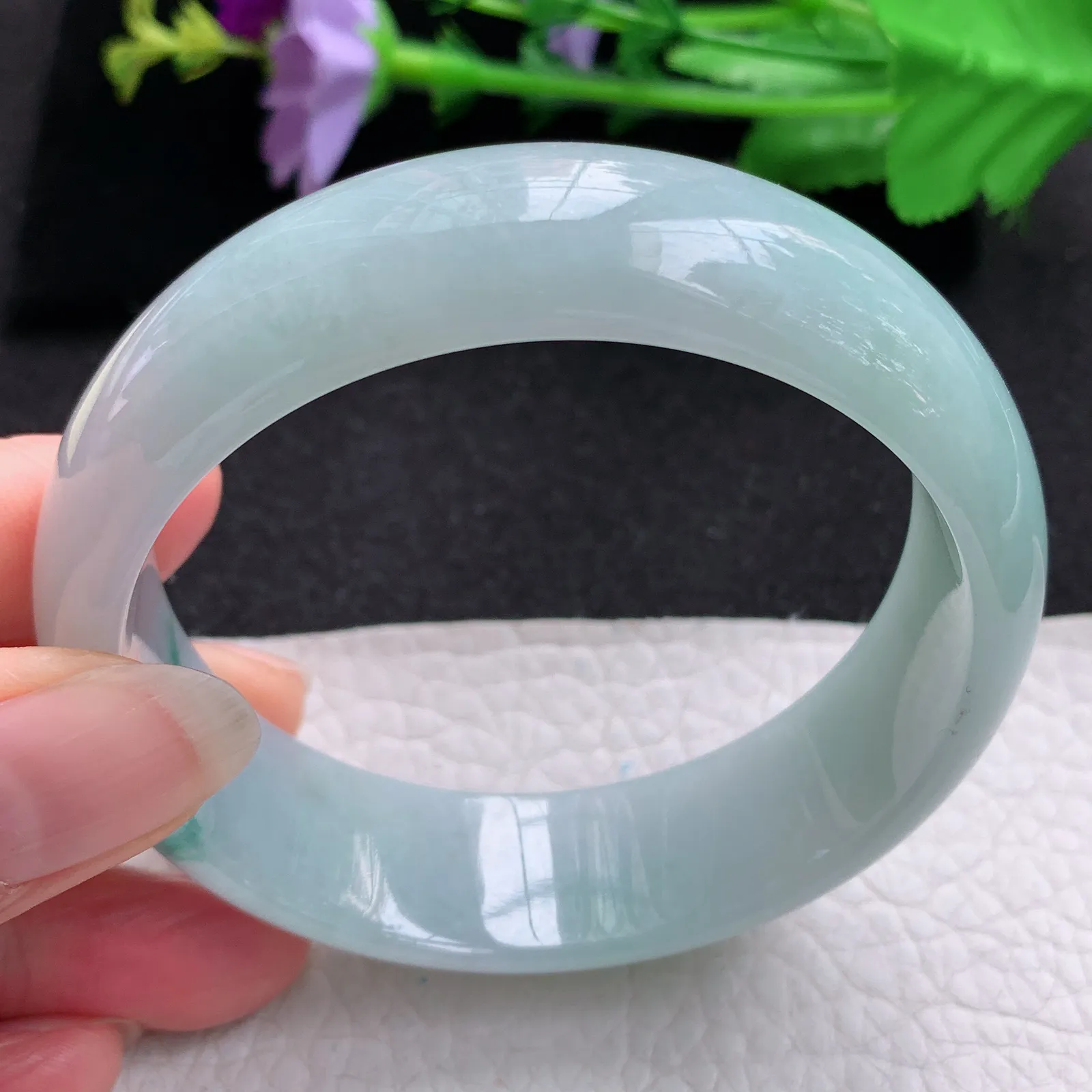 nr自然光58.5*18*7.2轮胎镯 缅甸翡翠a货玉手镯飘花大气宽边玉手环