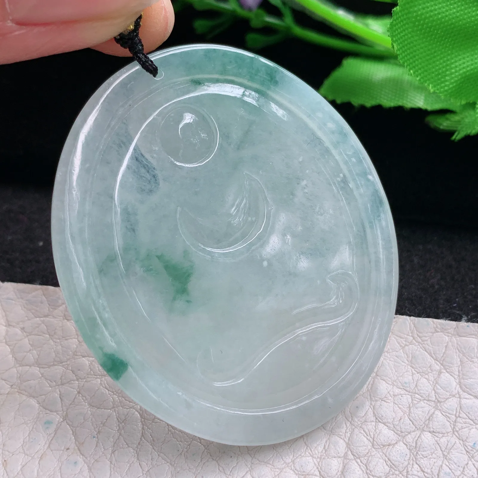 kh实拍50.5*43*5.5缅甸翡翠精雕冰飘花阿弥佗佛 佛祖玉吊坠 玉挂坠