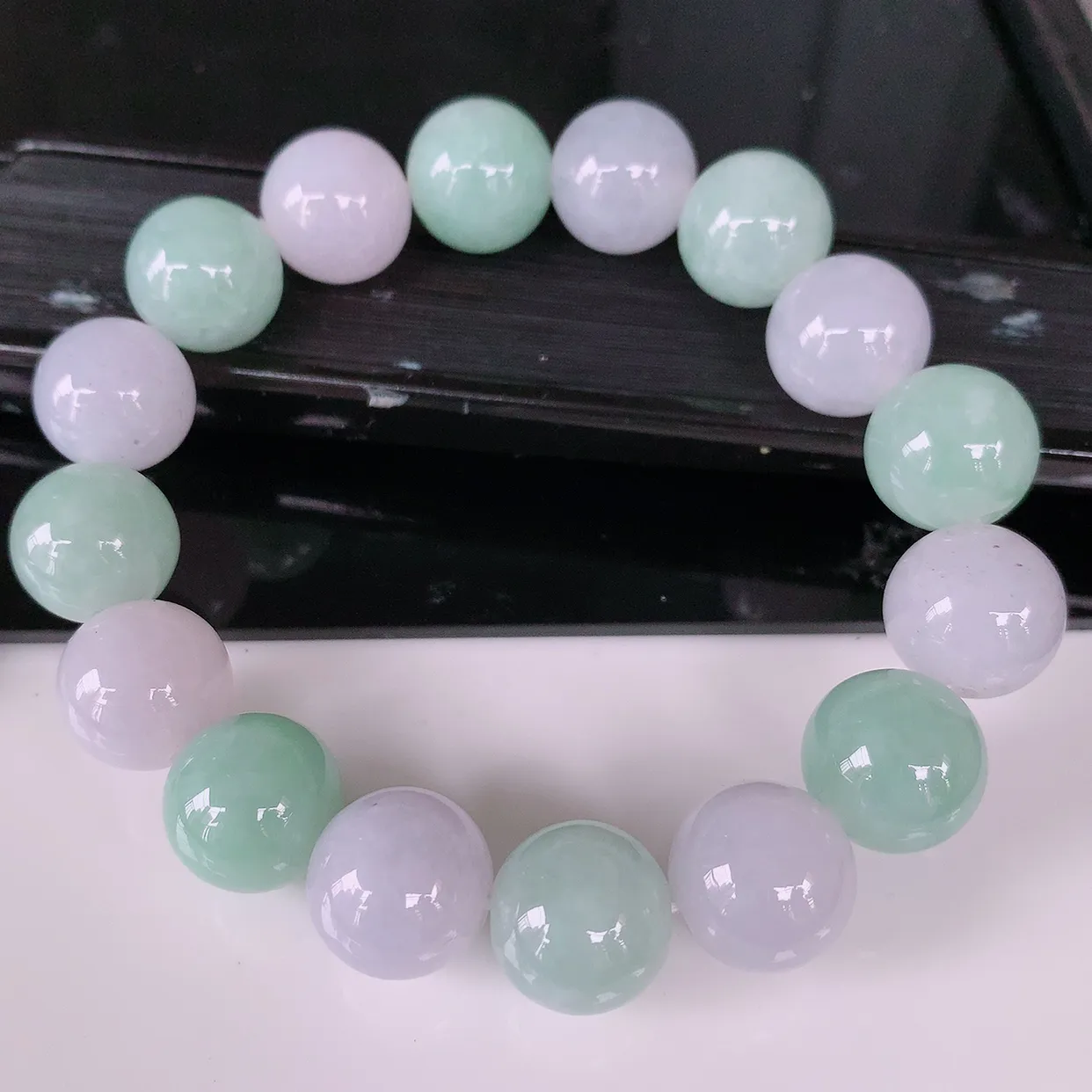 自然光实拍，冰润双彩翡翠手链手串，颜色丰富，料子细腻，高档大气自戴送礼佳品！#46.22取一尺寸13