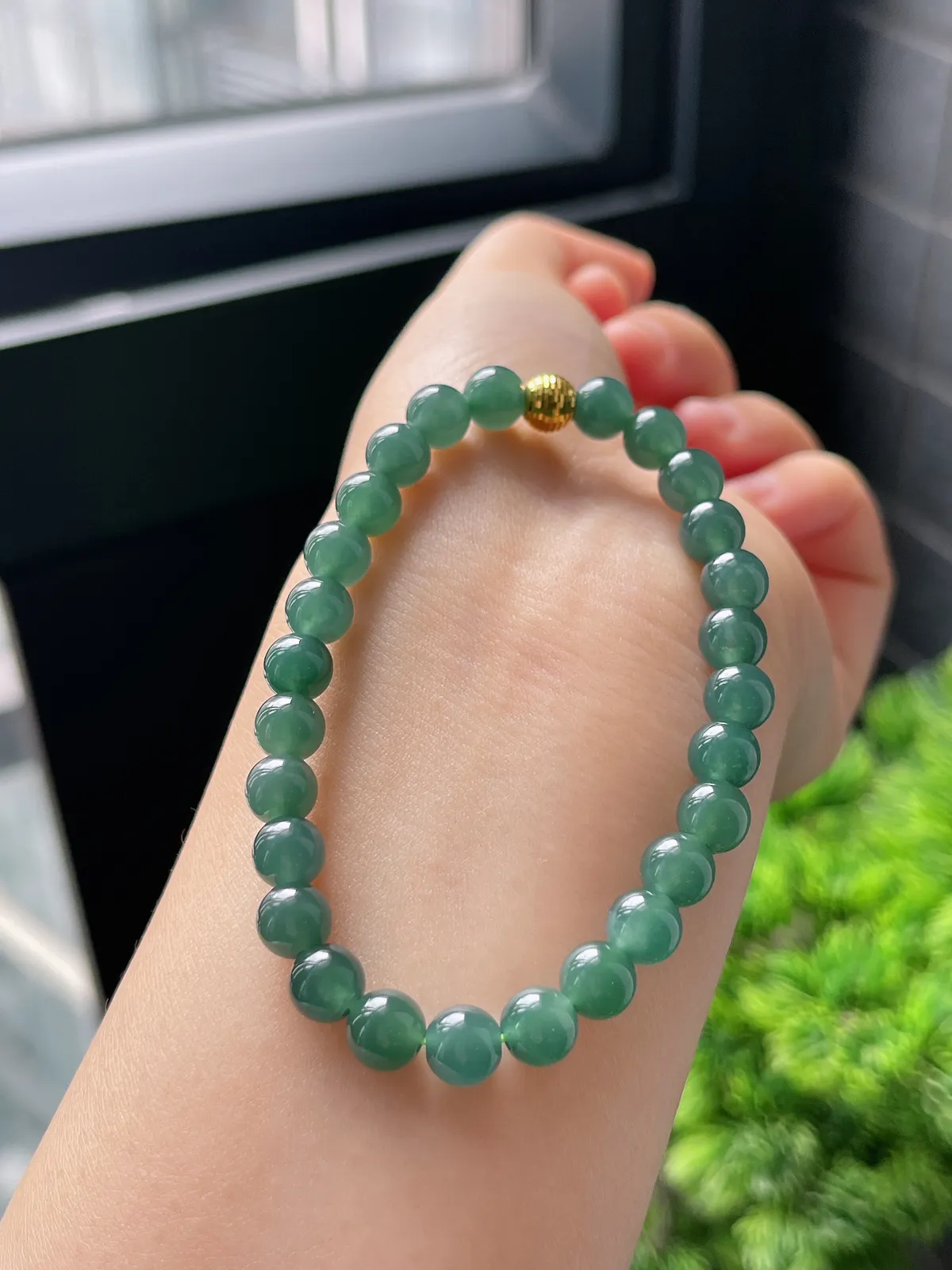 【星河系列】足金星闪珠配冰蓝翡翠珠串6.5mm