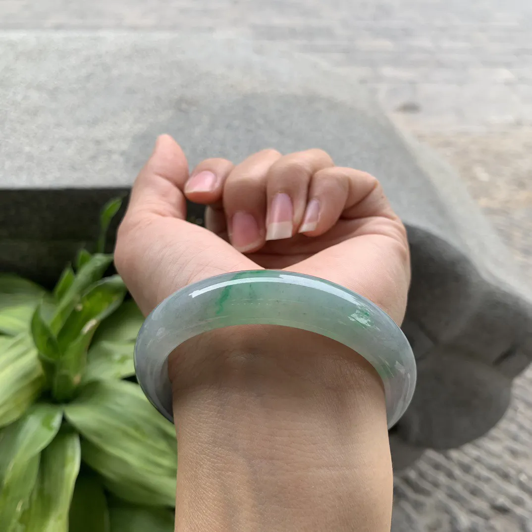 圈口 54.8-12.8-7.9【乌鸡飘绿正圈手镯】正圈54 55可戴