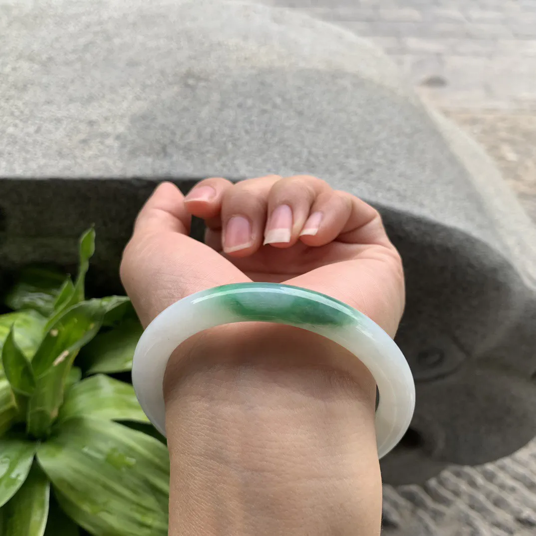 圈口 56.2-9【飘绿圆条手镯】圆条56 57可戴