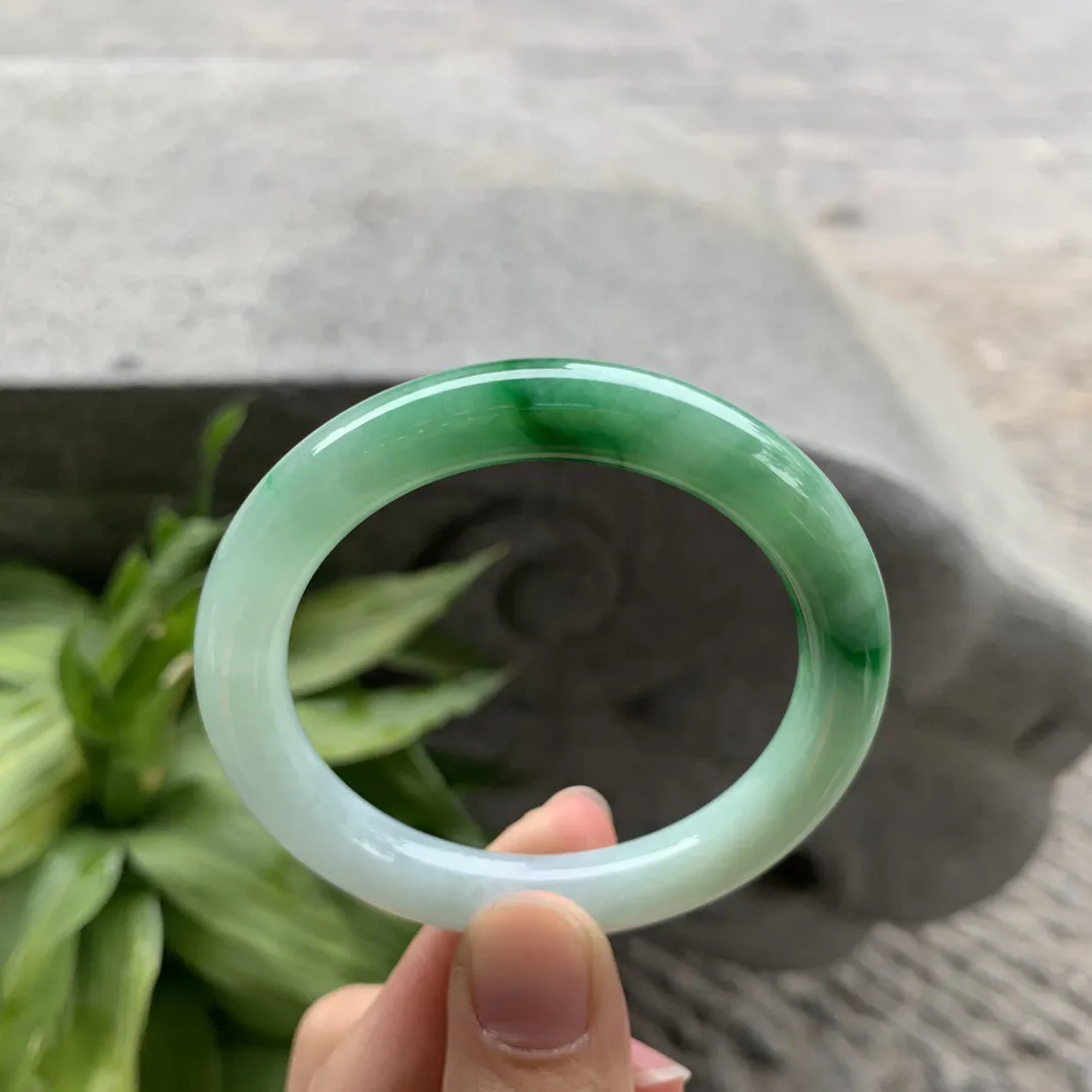 小圈口49.8-9 【飘绿圆条手镯】圆条49 50可戴