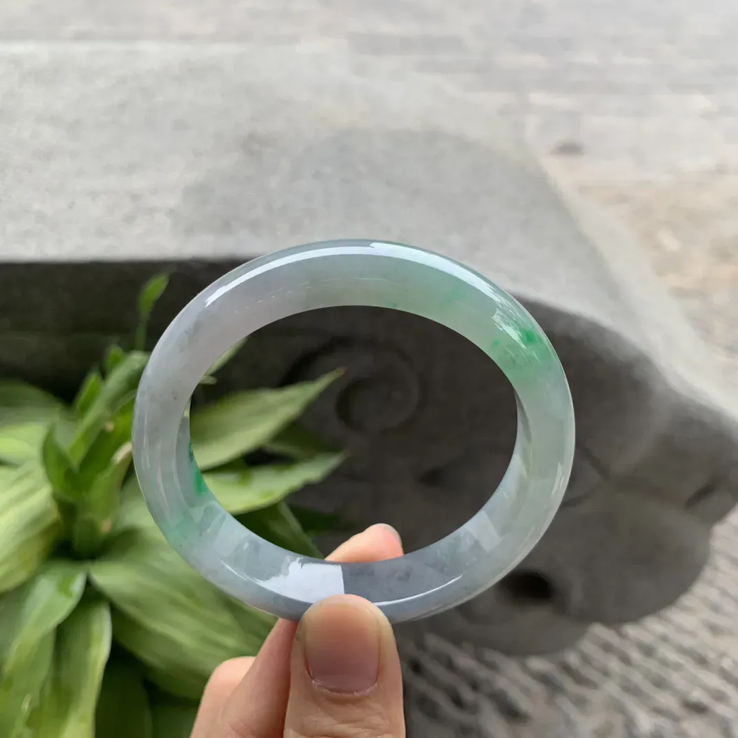 圈口 54.8-12.8-7.9【乌鸡飘绿正圈手镯】正圈54 55可戴