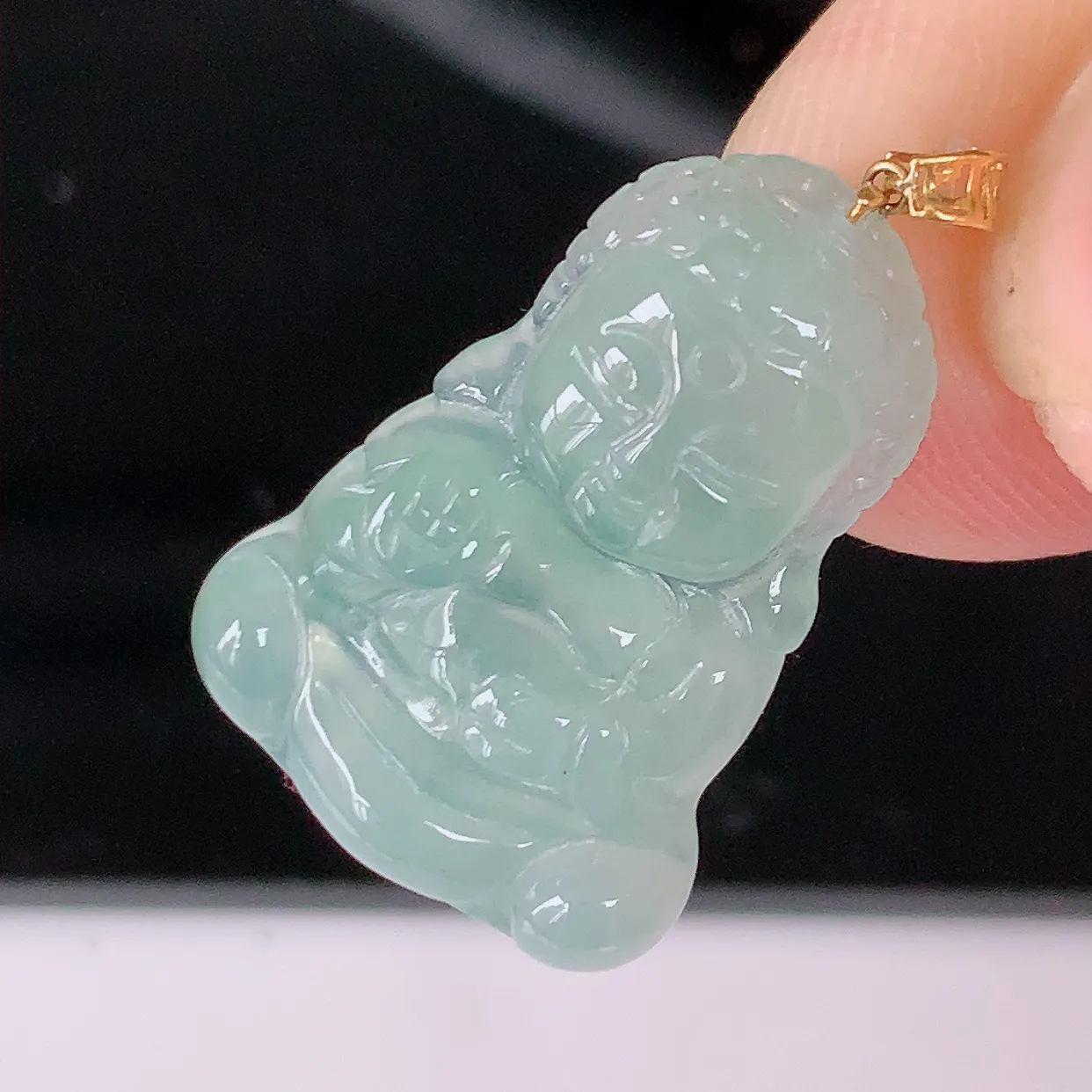 18K金镶嵌冰种翡翠保平安宝宝佛吊坠，一生平安，玉质莹润佩戴佳品，#49.22