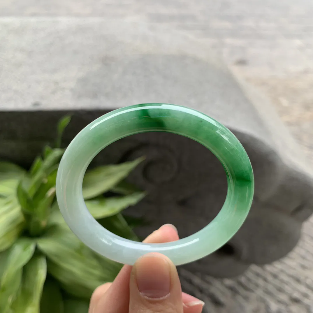 小圈口49.8-9 【飘绿圆条手镯】圆条49 50可戴