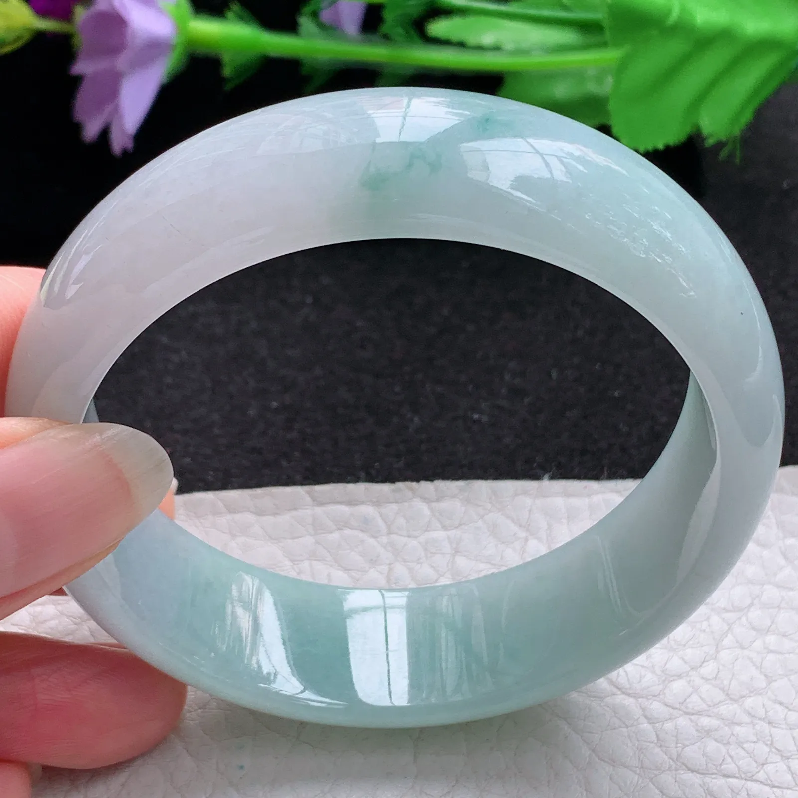 nr自然光58.5*18*7.2轮胎镯 缅甸翡翠a货玉手镯飘花大气宽边玉手环