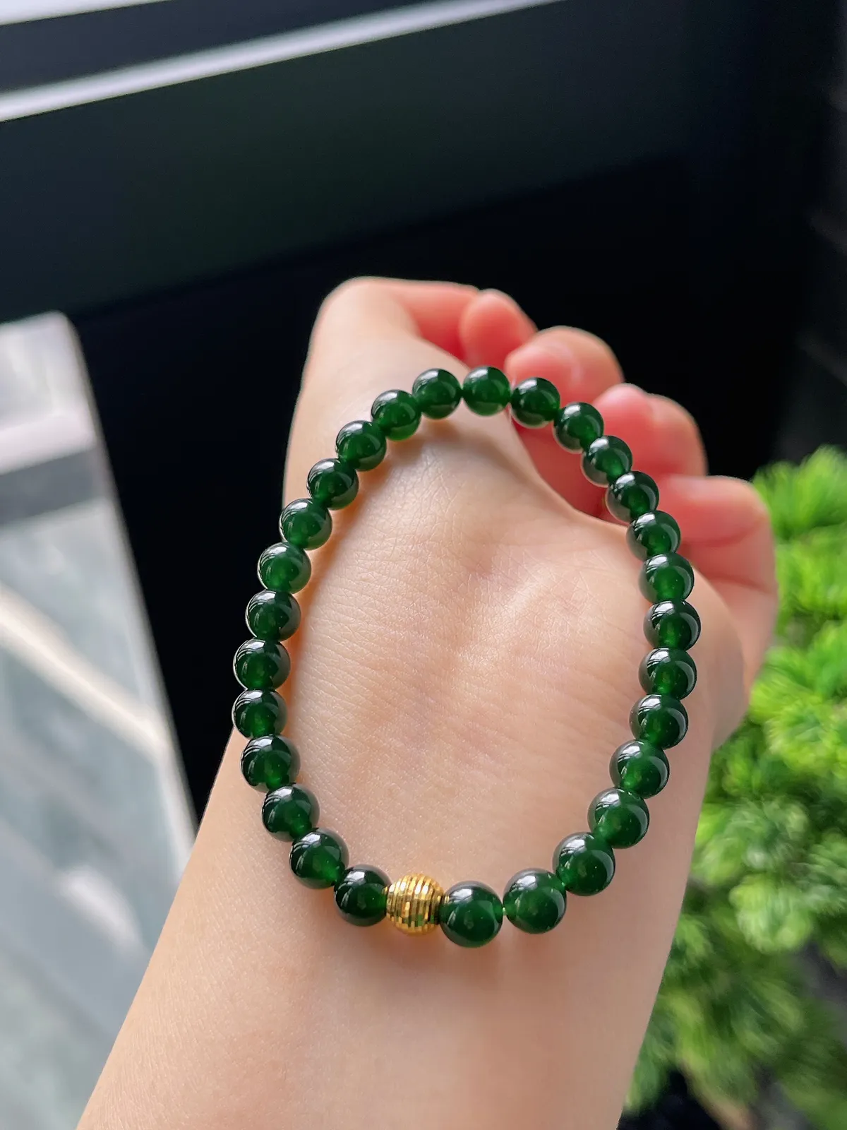 【星河系列】足金星闪珠配冰蓝翡翠珠串6mm