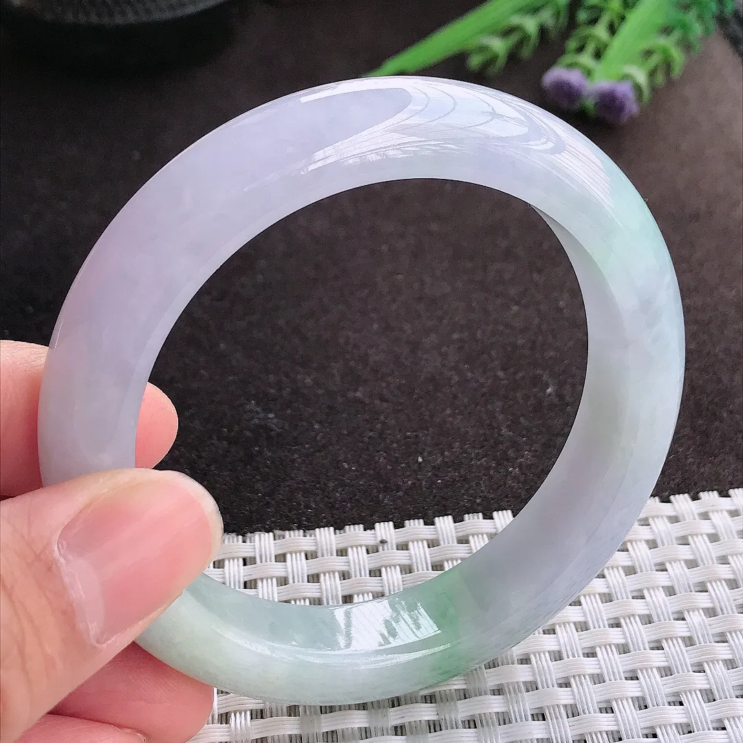 实拍A货翡翠56.5/12.5/9.1老坑冰润起胶紫罗兰手镯宽边玉镯子平安镯