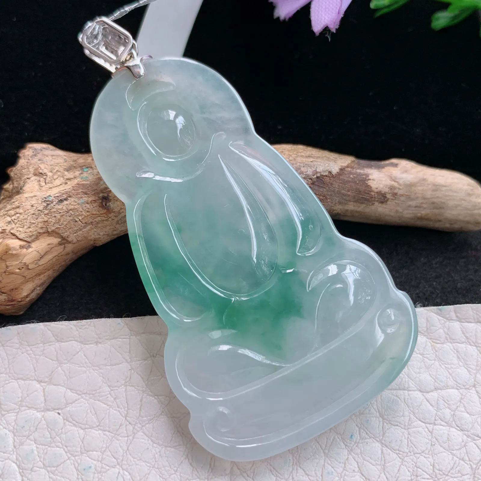 qxm实拍53.8*32.6*5.5缅甸翡翠精雕冰飘花正庄大日如来佛祖 玉吊坠 玉挂坠