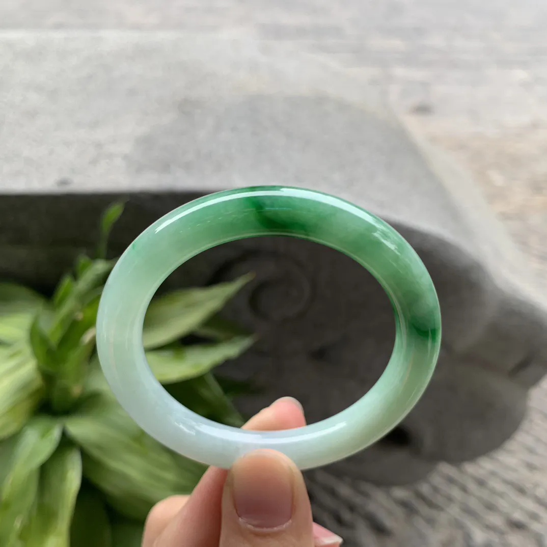 小圈口49.8-9 【飘绿圆条手镯】圆条49 50可戴