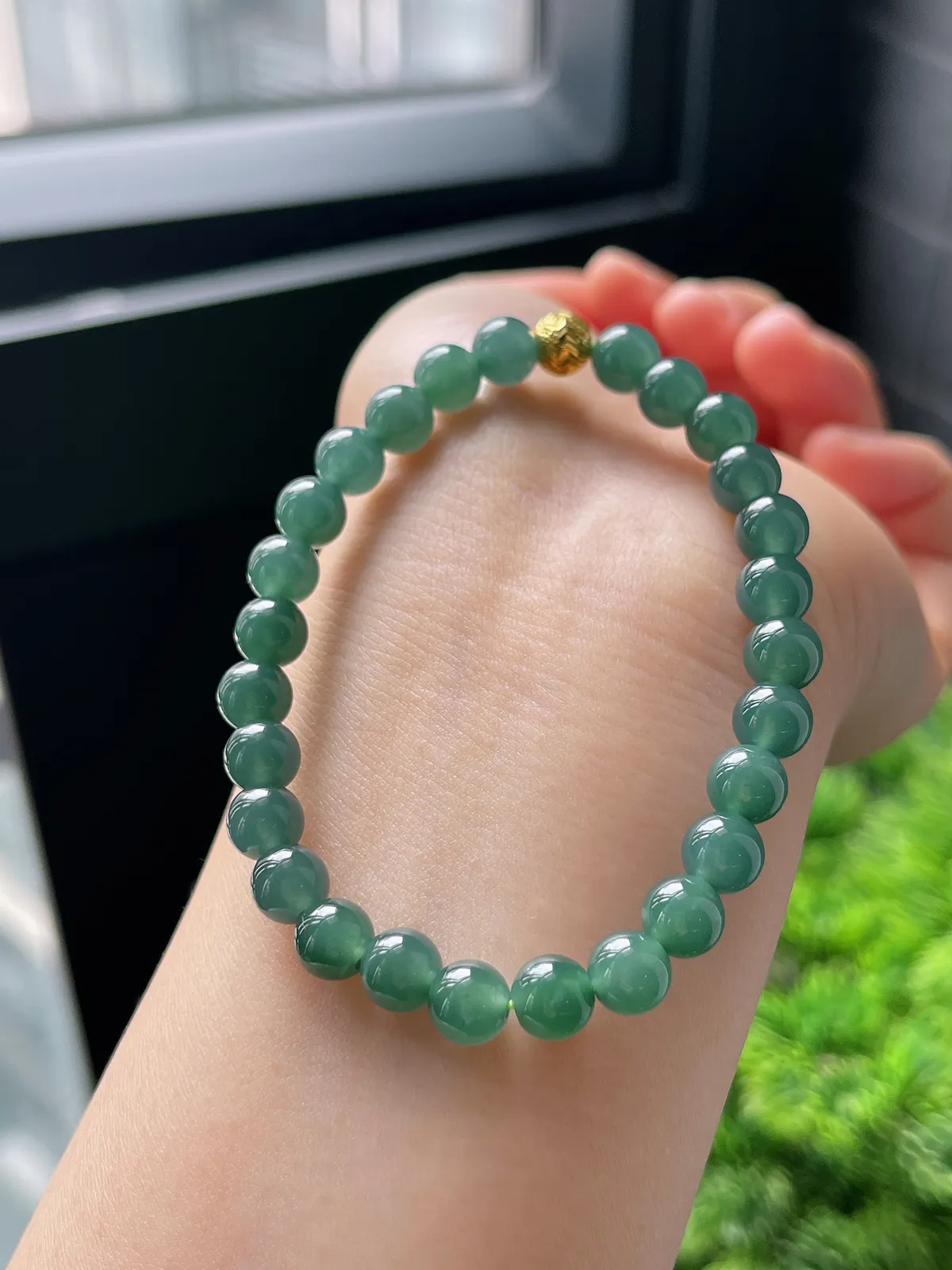 【星河系列】足金波浪珠配冰蓝翡翠珠串6.6mm