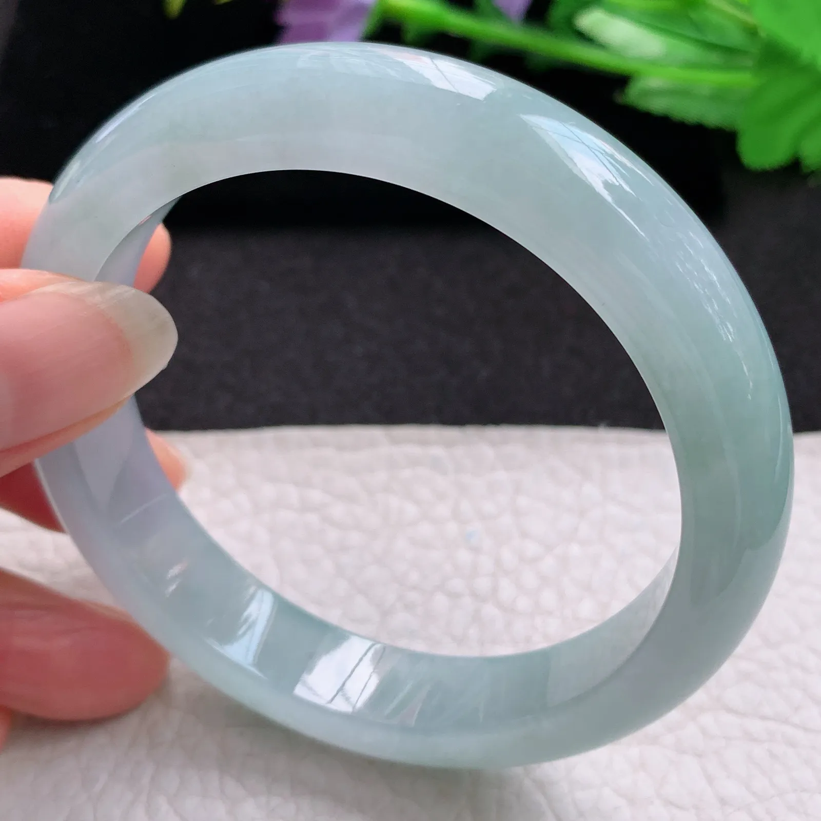 xd实拍58*12.5*8.5平安镯 缅甸翡翠a货玉手镯冰润天空蓝宽边玉手环