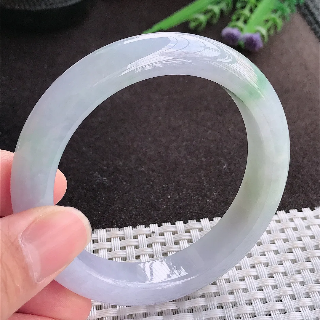 实拍A货翡翠56.5/12.5/9.1老坑冰润起胶紫罗兰手镯宽边玉镯子平安镯
