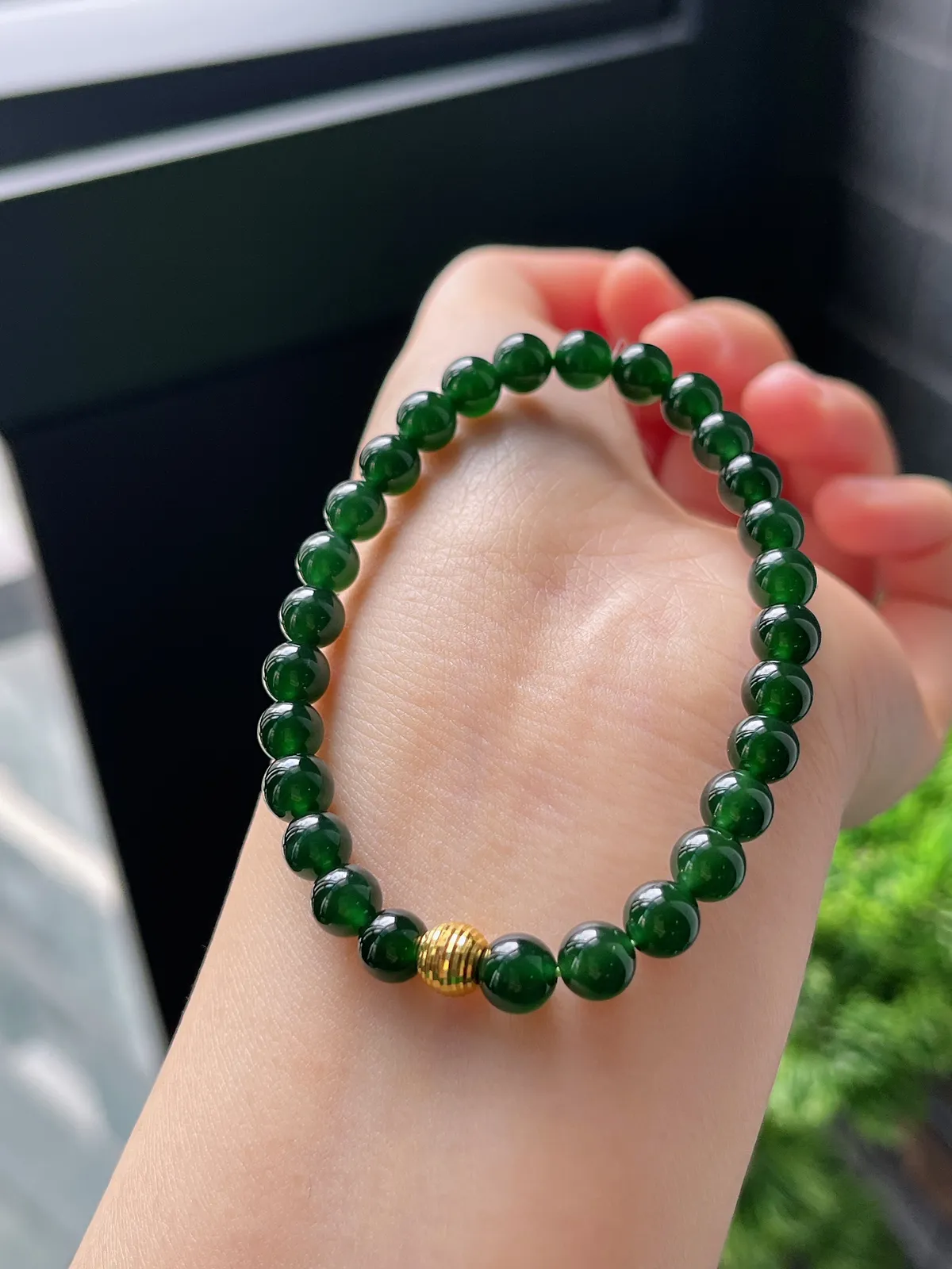 【星河系列】足金星闪珠配冰蓝翡翠珠串6mm