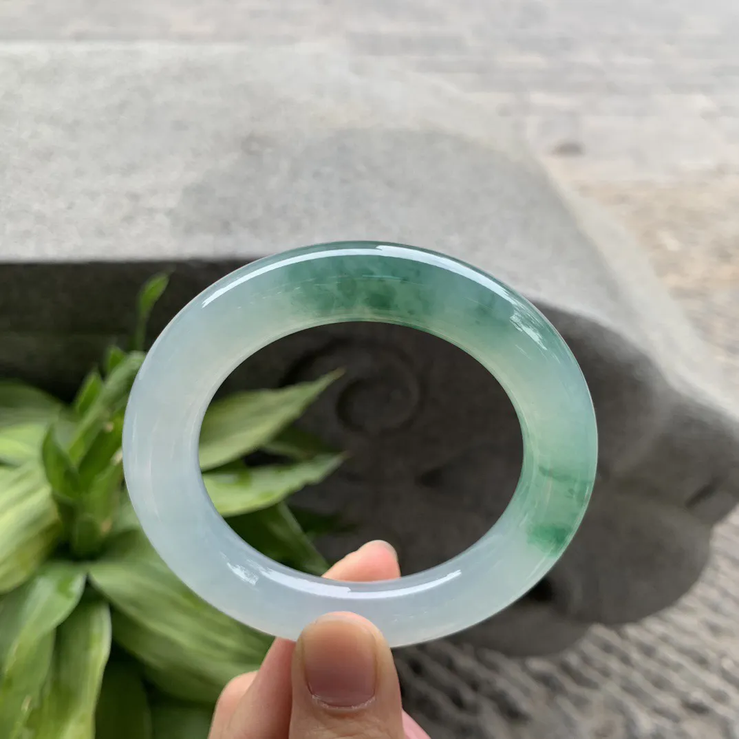 小圈口 53.8-11.8【冰种飘花圆条手镯】圆条53 54可戴