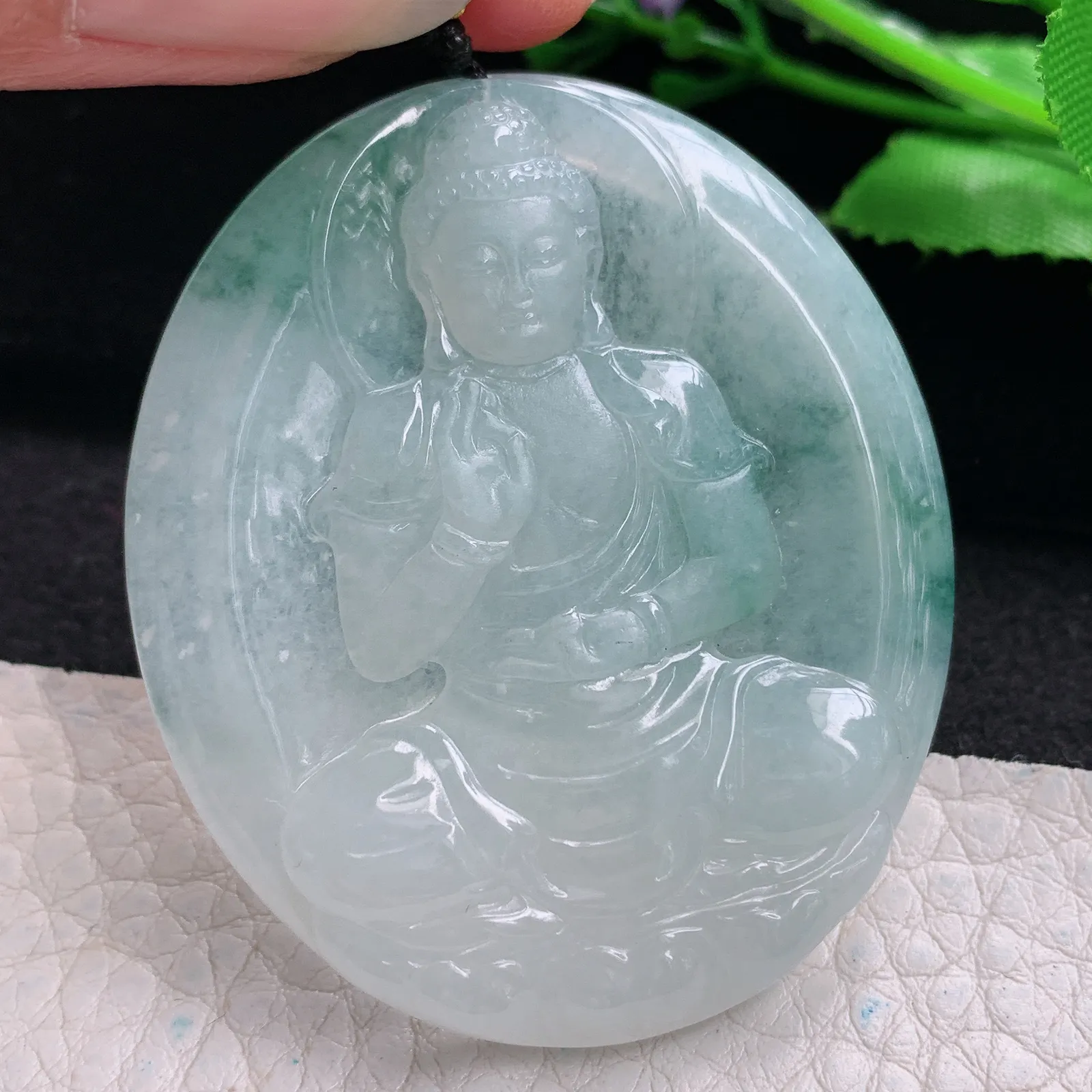 kh实拍50.5*43*5.5缅甸翡翠精雕冰飘花阿弥佗佛 佛祖玉吊坠 玉挂坠