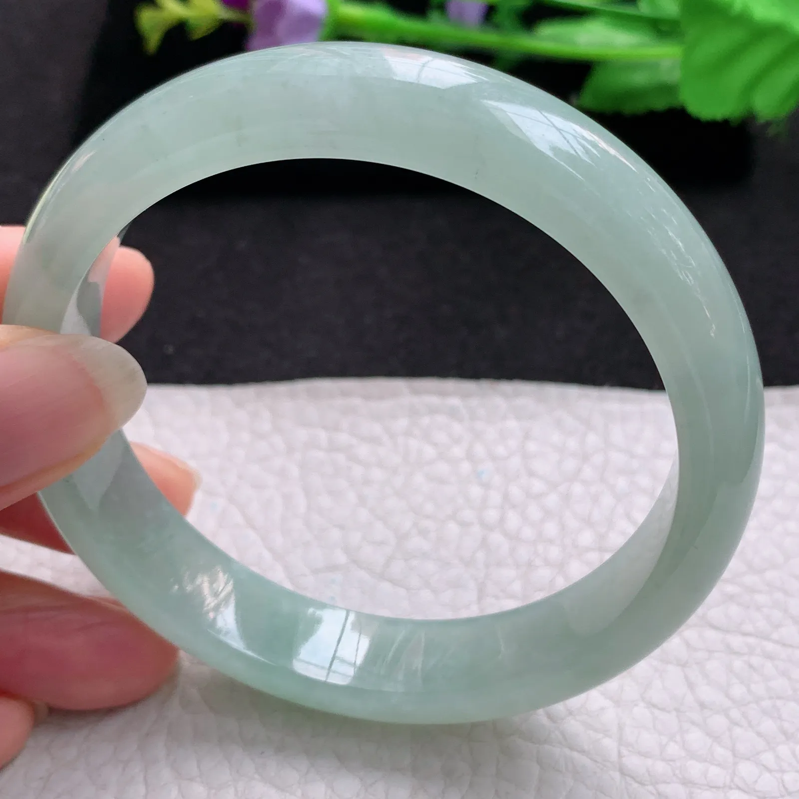 nr大圈口61*12.3*8.3平安镯 缅甸翡翠a货玉手镯冰润晴美宽边玉手环