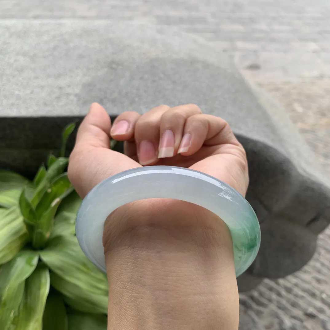 小圈口 53.8-11.8【冰种飘花圆条手镯】圆条53 54可戴