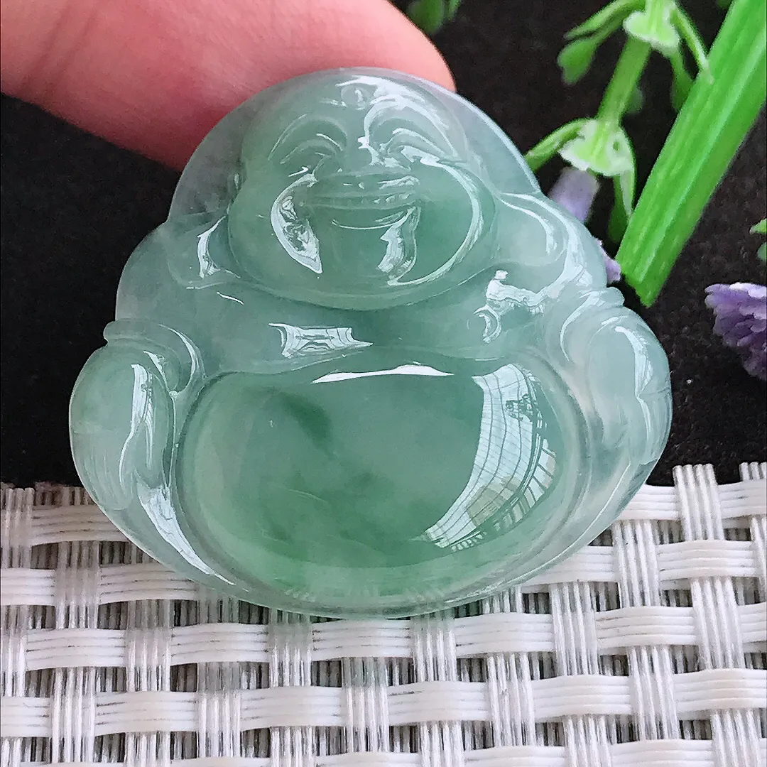 实拍A货翡翠32.9/35.6/5.9老坑冰胶水灵冰飘花佛公吊坠翡翠玉佛挂件