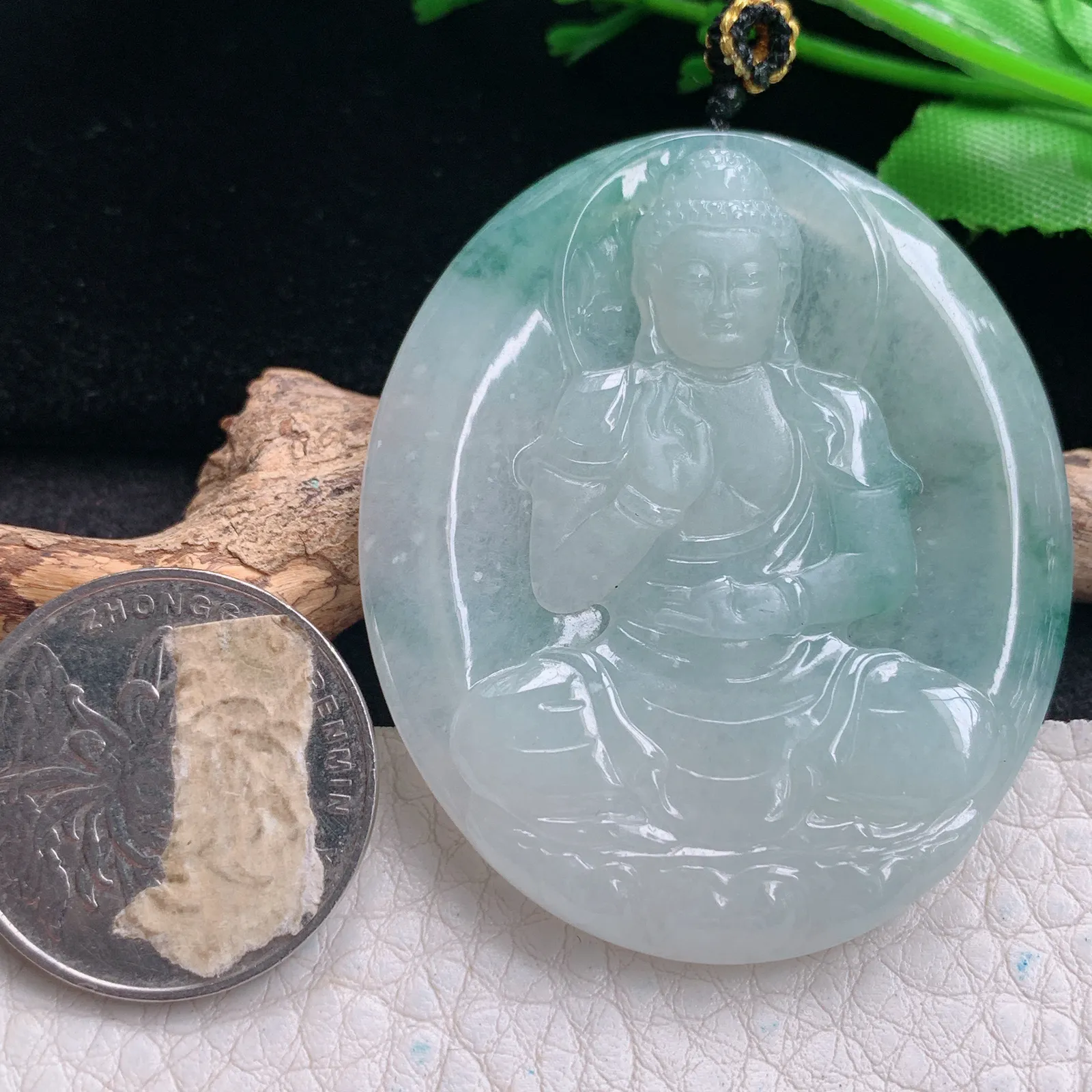 kh实拍50.5*43*5.5缅甸翡翠精雕冰飘花阿弥佗佛 佛祖玉吊坠 玉挂坠