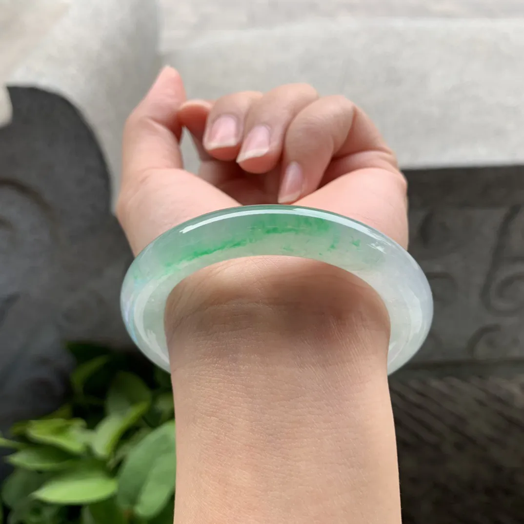 小圈口51.5-9.2 【冰种飘绿圆条手镯】圆条51 52可戴