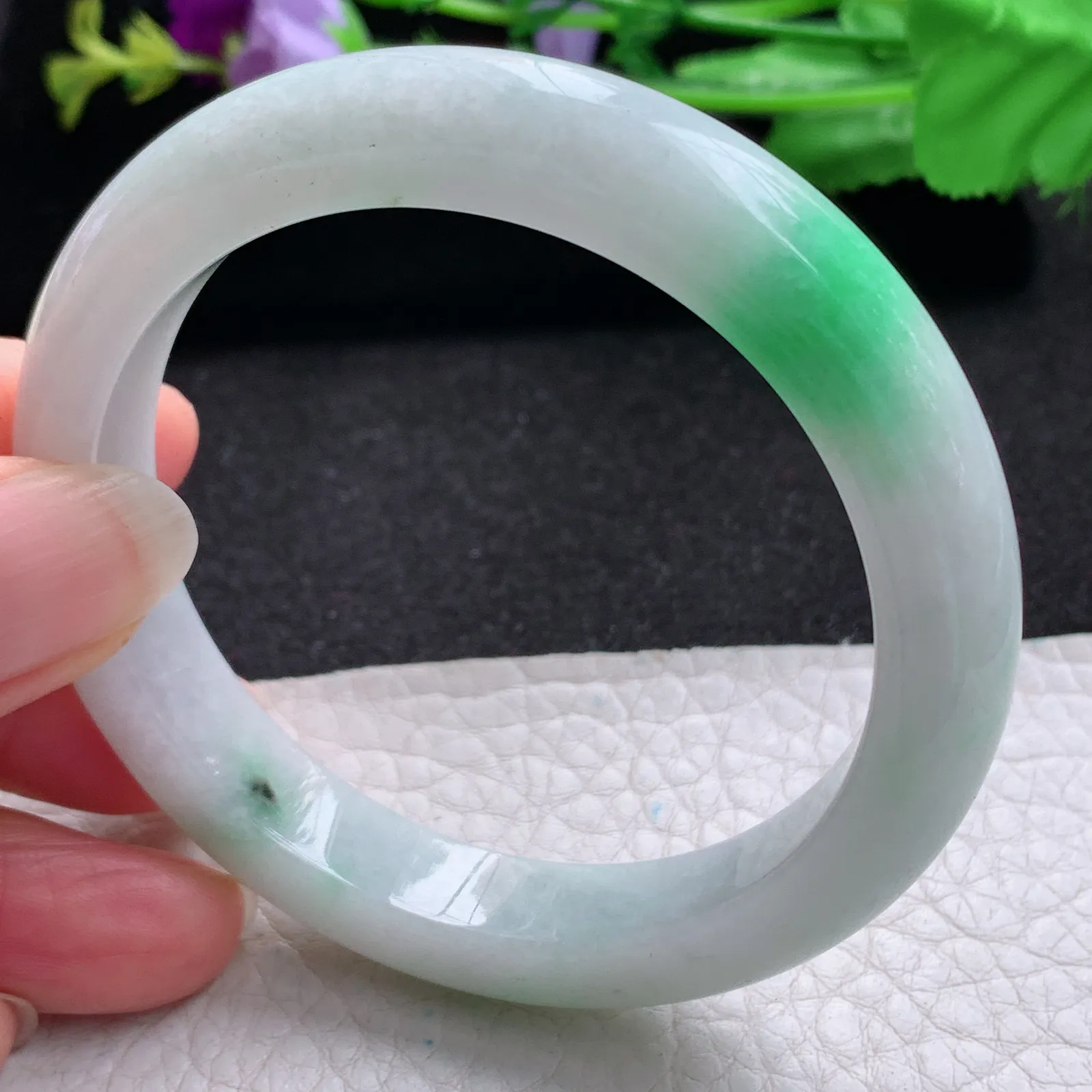 nr自然光54*10.6*8.5平安镯 缅甸翡翠a货玉手镯飘绿宽边玉手环