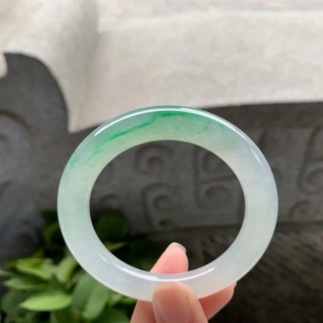 小圈口51.5-9.2 【冰种飘绿圆条手镯】圆条51 52可戴