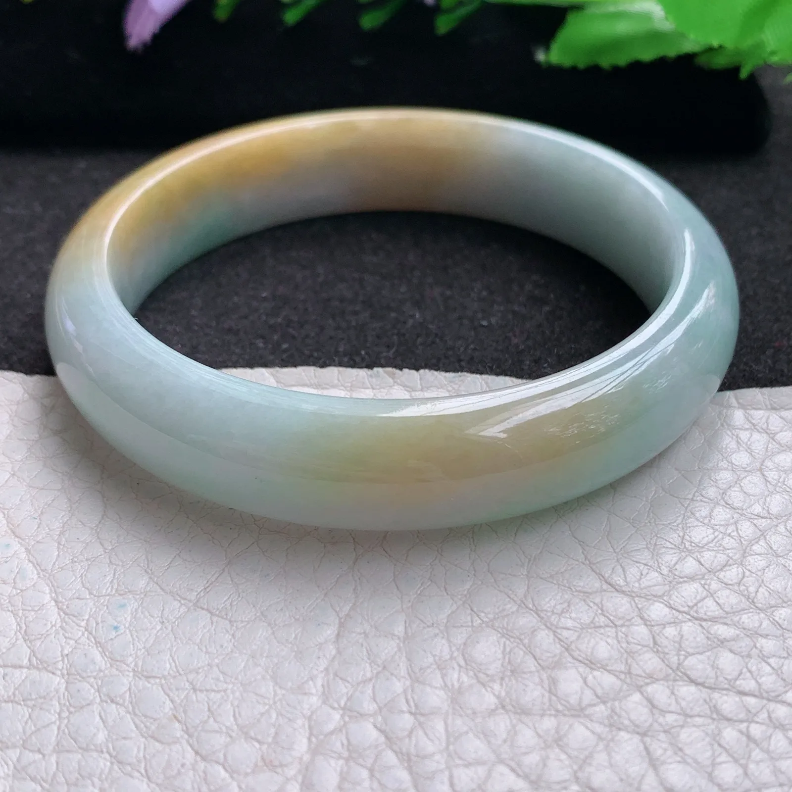 nr自然光55*12.3*7.6平安镯 缅甸翡翠a货玉手镯双彩水润宽边玉手环