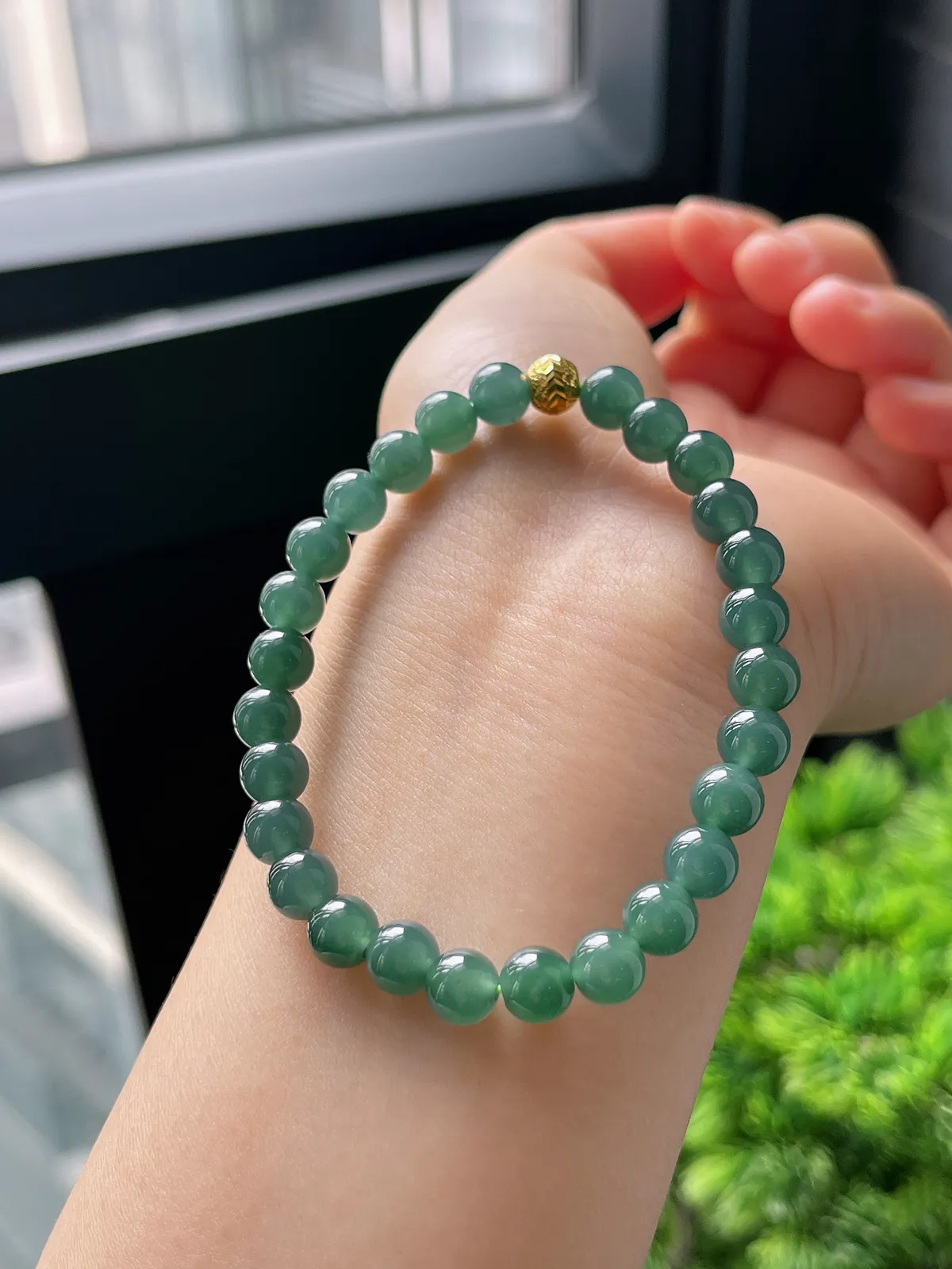 【星河系列】足金波浪珠配冰蓝翡翠珠串6.6mm