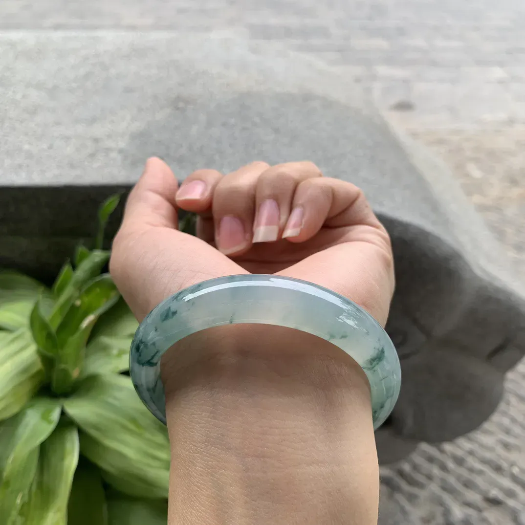 圈口55.4-12.3-7.4 【冰种飘花正圈手镯】正圈55 56可戴