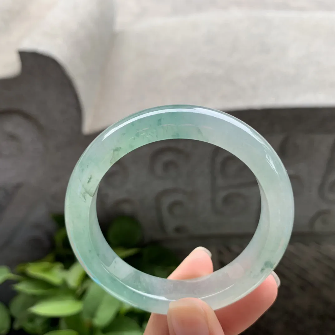 小圈口 51.7-12.3-8.3【冰种飘绿正圈手镯】正圈51 52可戴