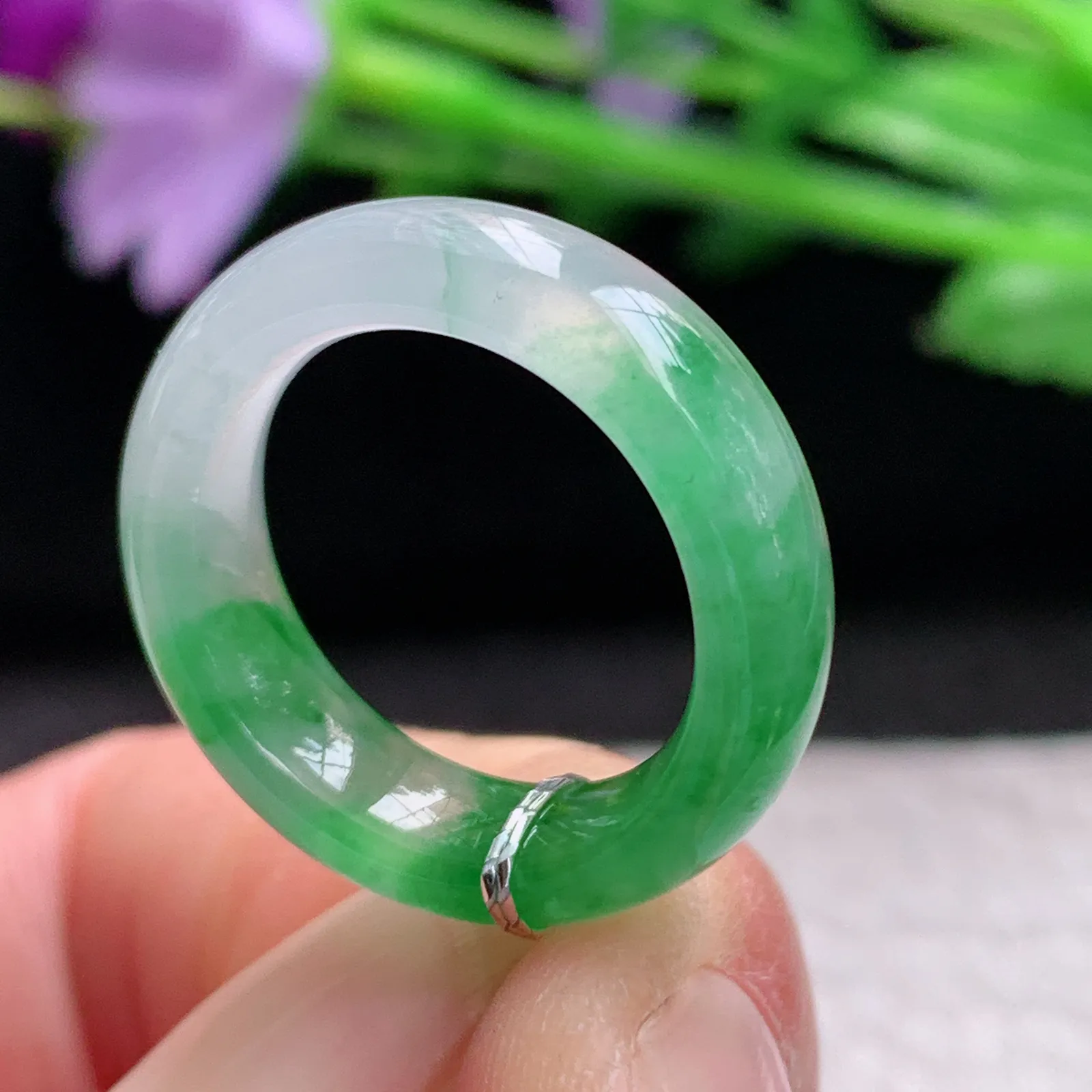 qxm实拍16*6*3.5缅甸翡翠精雕冰绿16mm内径指环 玉戒指