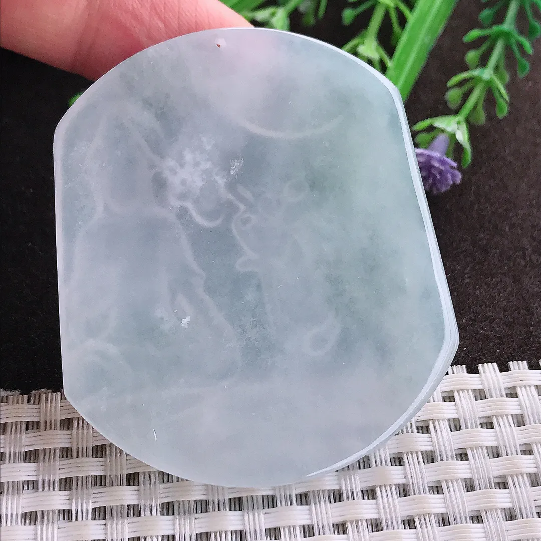 实拍A货翡翠57.2/49.5/5.5老坑冰透果冻胶白冰赐福观音吊坠翡翠玉牌挂件