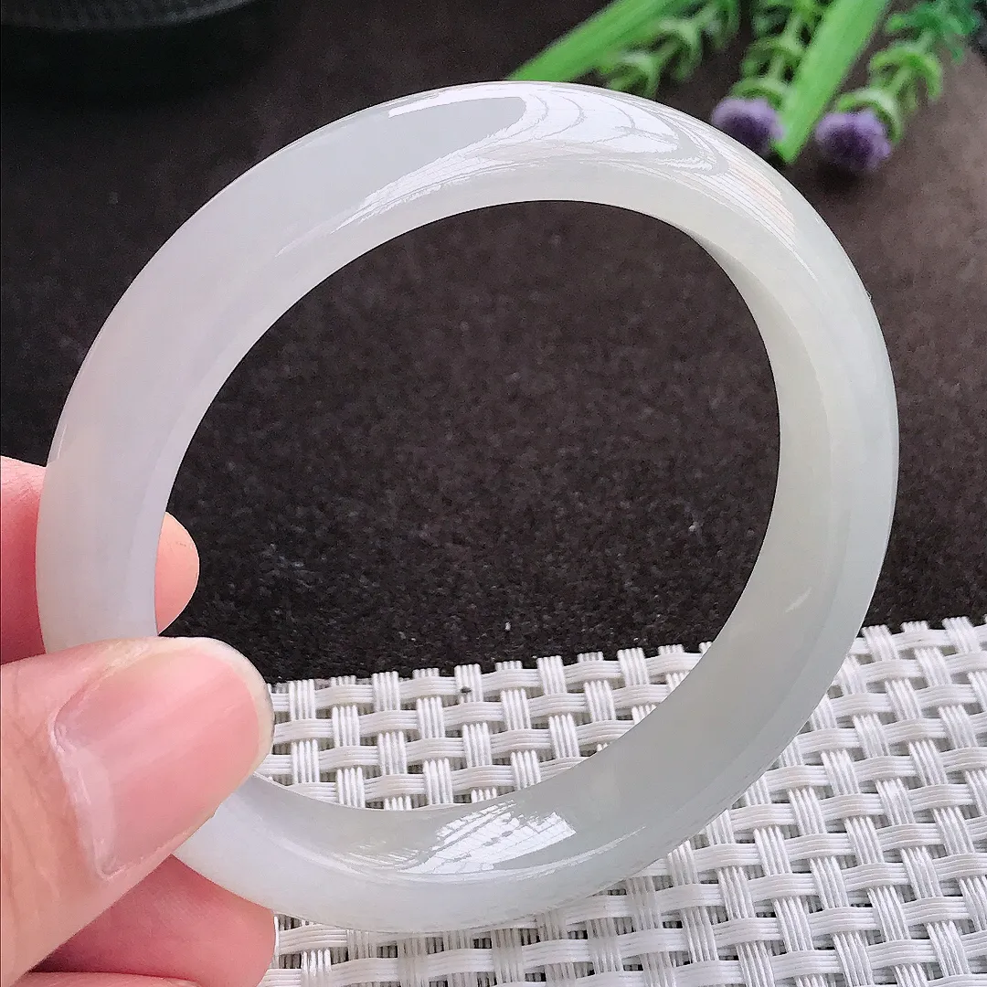 实拍A货翡翠56.5/12/8.3老坑冰纯起胶冰润手镯宽边玉镯子平安镯