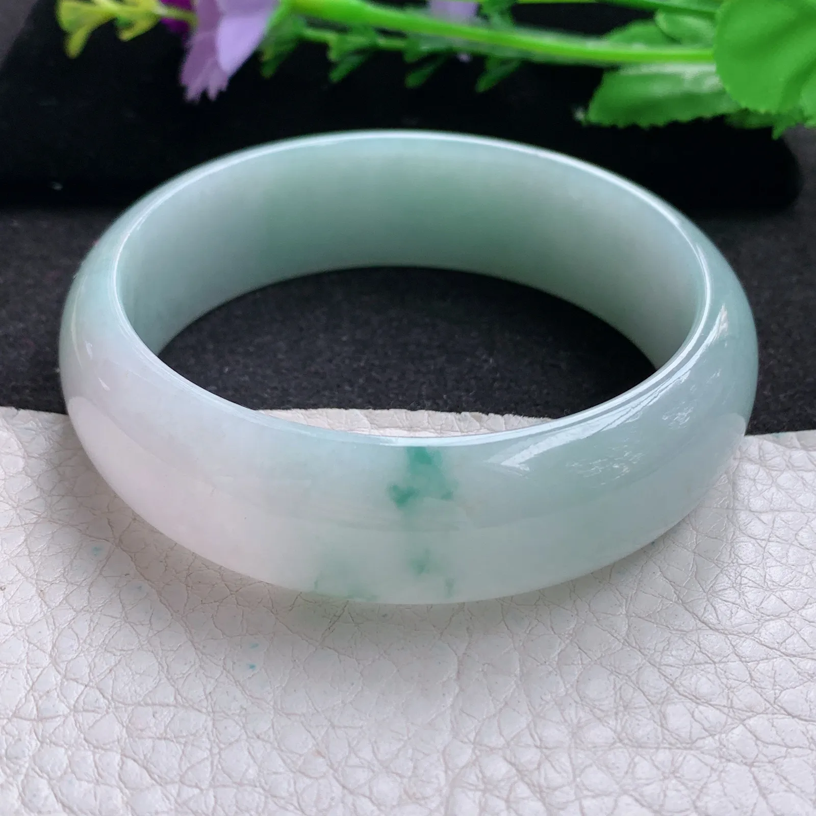 nr自然光58.5*18*7.2轮胎镯 缅甸翡翠a货玉手镯飘花大气宽边玉手环