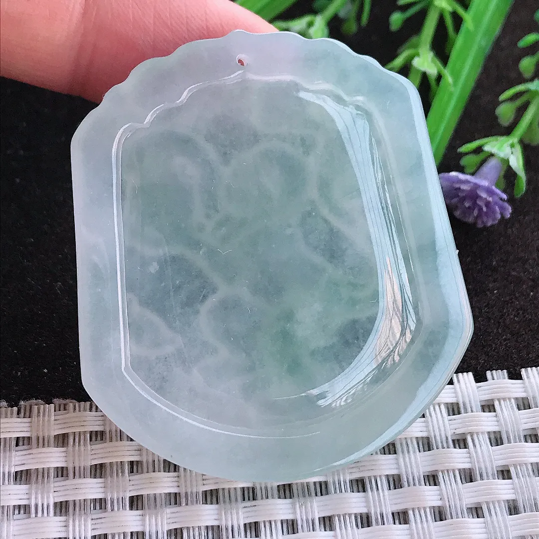 实拍A货翡翠50/44/5.2老坑冰胶果冻冰晴生肖猴牌吊坠翡翠玉牌挂件