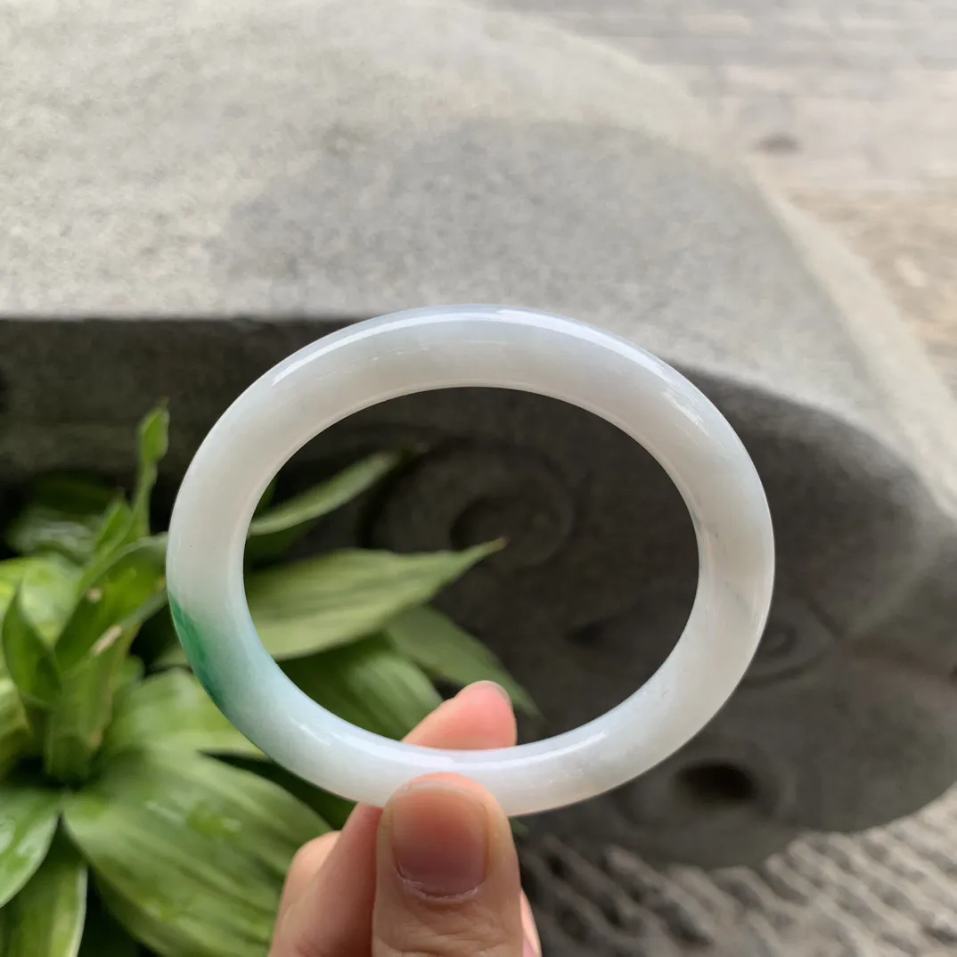 圈口 56.2-9【飘绿圆条手镯】圆条56 57可戴