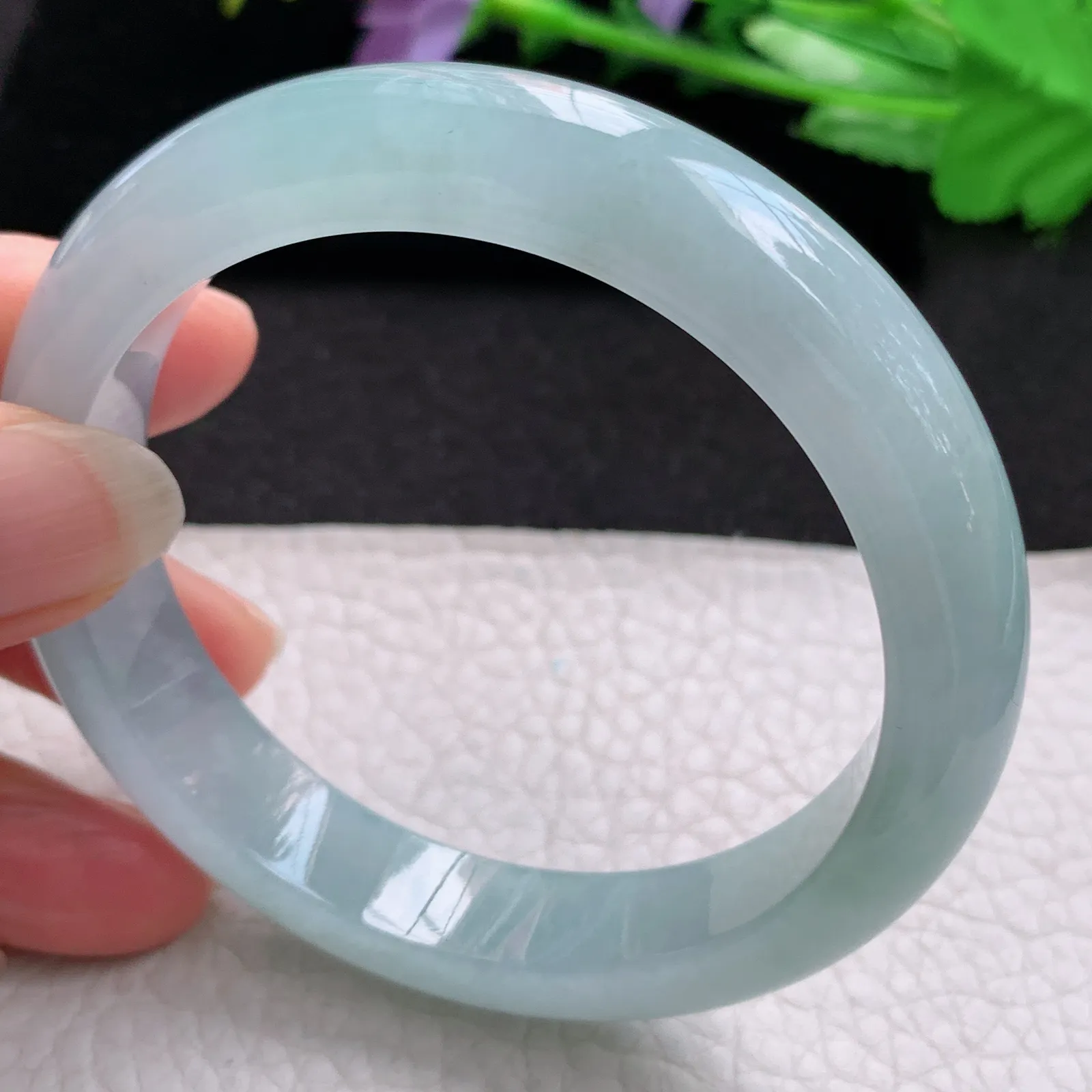 xd实拍58*12.5*8.5平安镯 缅甸翡翠a货玉手镯冰润天空蓝宽边玉手环