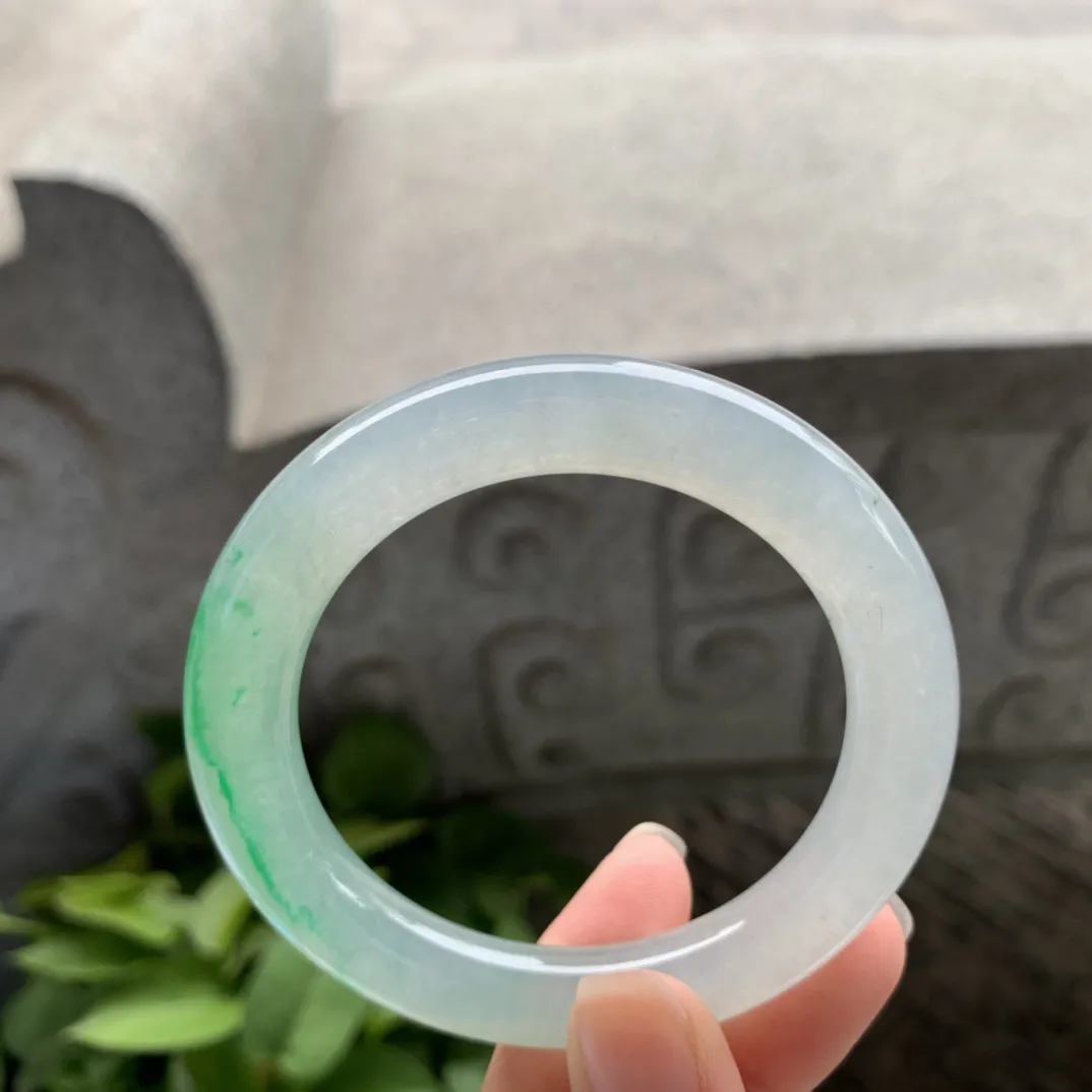 小圈口51.5-9.2 【冰种飘绿圆条手镯】圆条51 52可戴