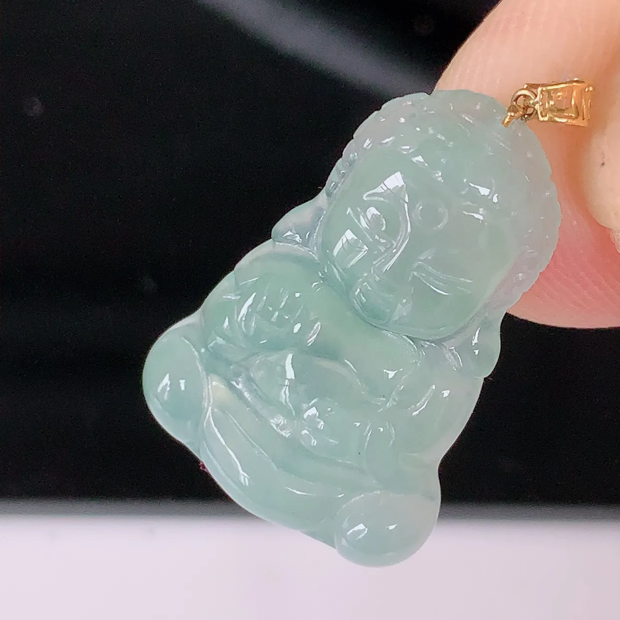 18K金镶嵌冰种翡翠保平安宝宝佛吊坠，一生平安，玉质莹润佩戴佳品，#49.22