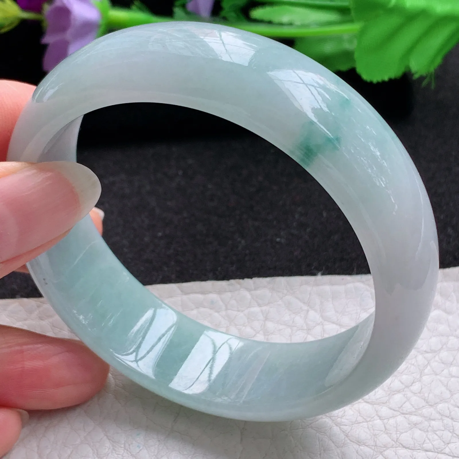 nr自然光58.5*18*7.2轮胎镯 缅甸翡翠a货玉手镯飘花大气宽边玉手环